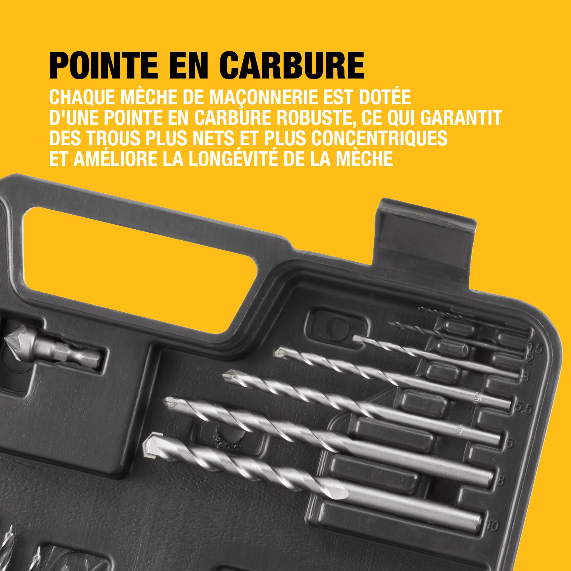 DEWALT Coffret de 109 Accessoires Percage Vissage.13 Forets HSS, 13 Mèches à bois, 5 Mèches Béton,50 Embouts de vissage 25mm, 13 Embouts 50mm, 10 Douilles, 2 Extracteurs de vis,1 Fraise, DT0109-QZ