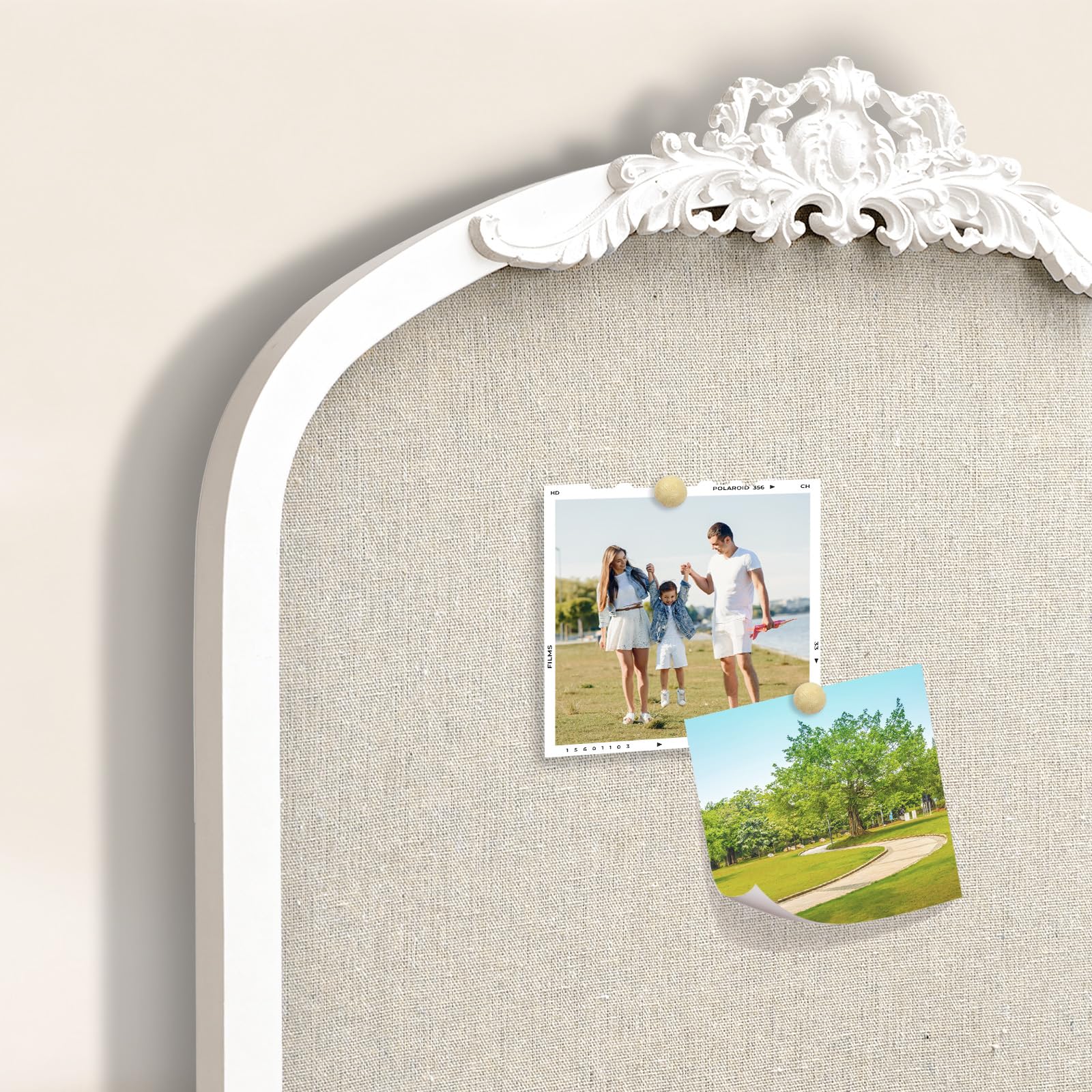 Pinnwand mit Leinen, Vintage Bogen gerahmt Pinnwand - 19x31 Weiß Korktafel für Wände, Weißer Kiefernholzrahmen, Stoff Pinnwand, Vision Board für Schule, Zuhause & Büro