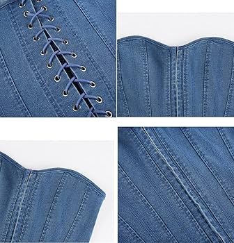Amazon.co.jp: 女性用デニムコルセットトップ、カジュアルデニム