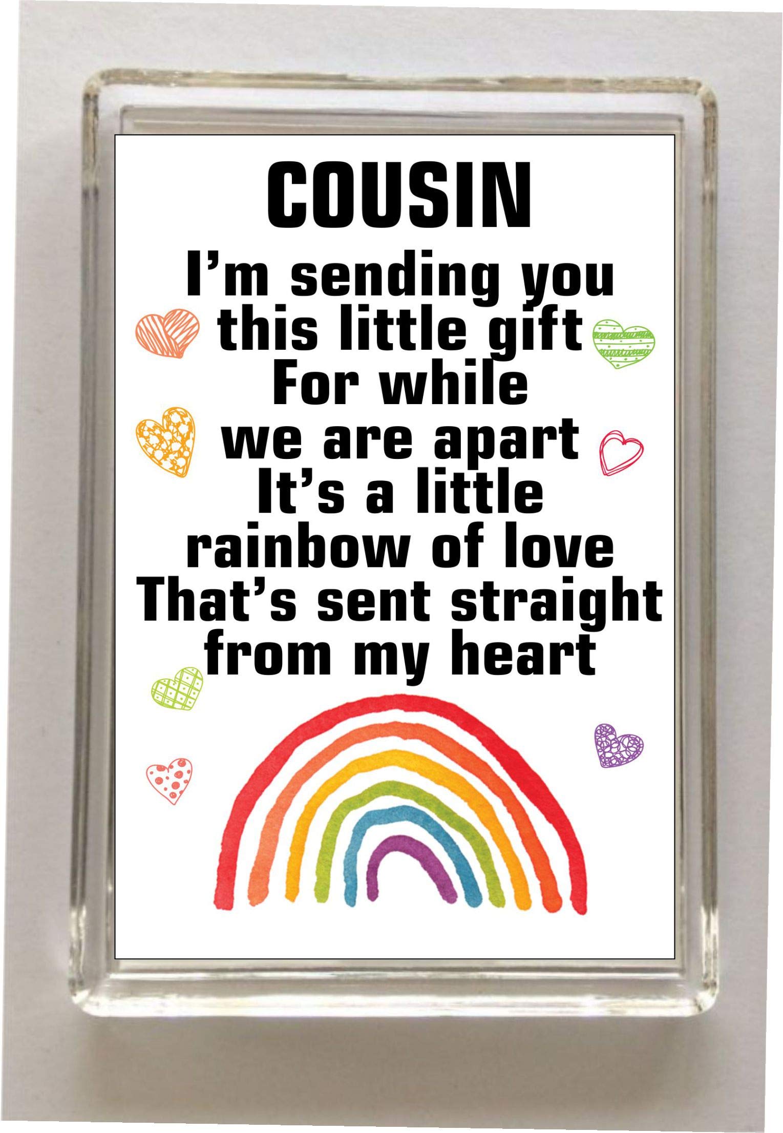 Decalarama White Cousin Rainbow Fridge Magnet Gift, I'm Sending You This Little Gift, Positive Quote, Friendship Ideal Novelty Present Gift