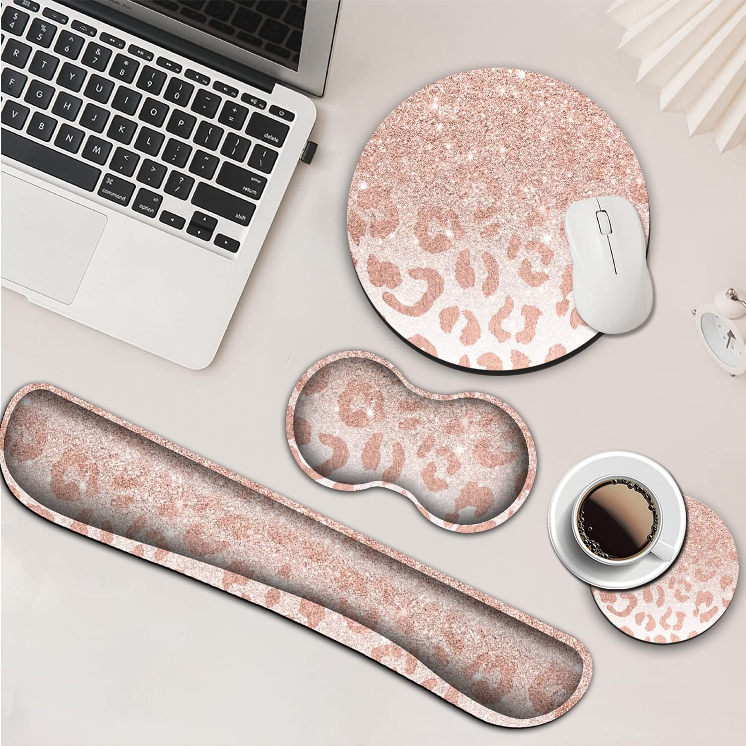 Keyboard Wrist Rest + Mouse Pad + Mouse Wrist Rest Support Set, Memory Foam Support Keyboard Mouse Pad Set for Computer, Laptop, Home & Office Pink