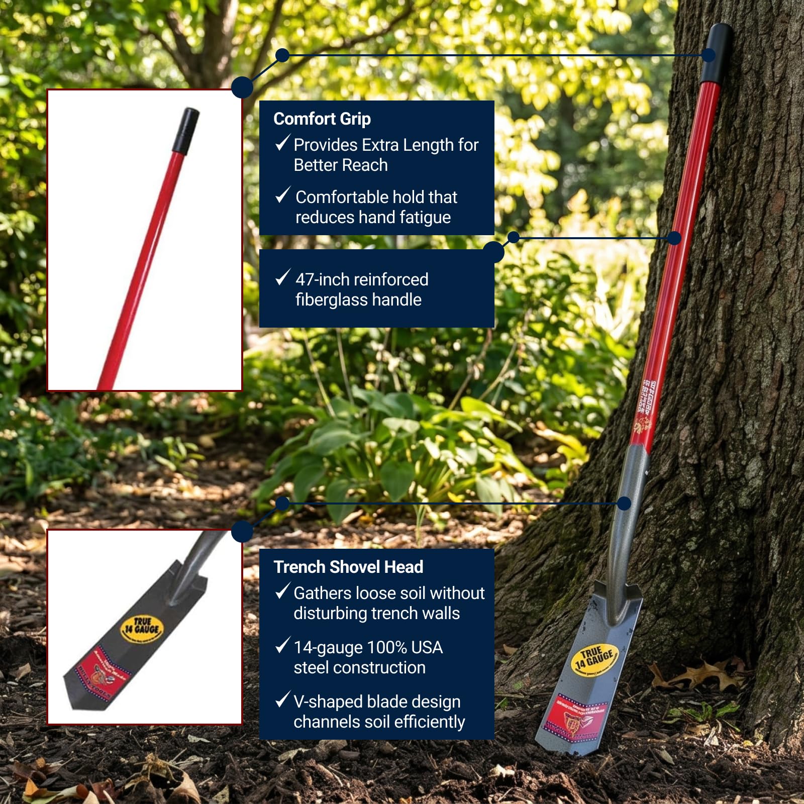 Bully Tools 92719 3 pulgadas mango largo trinchera pala con mango de fibra de vidrio