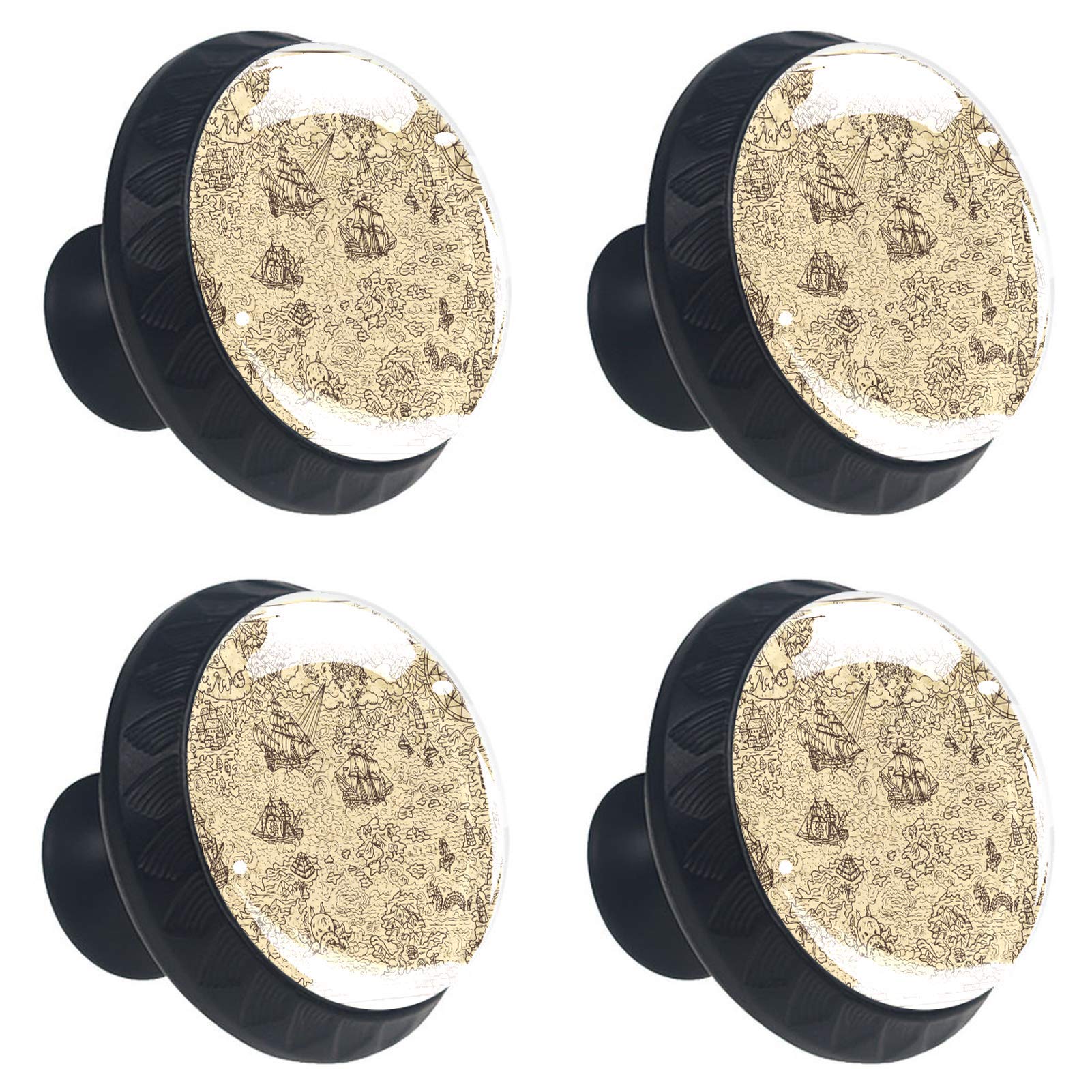 Boutons de meuble ronds en verre haut de gamme motif carte ancienne 30 mm