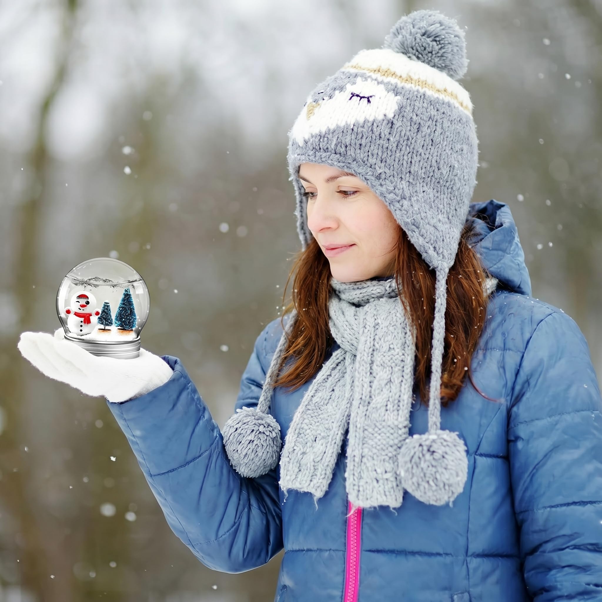 Libima Lot de 48 boules à neige en plastique comprenant 48 boules à neige transparentes, 96 mini arbres de Noël, 48 bonhomme de neige miniature et Père Noël avec neige artificielle pour loisirs