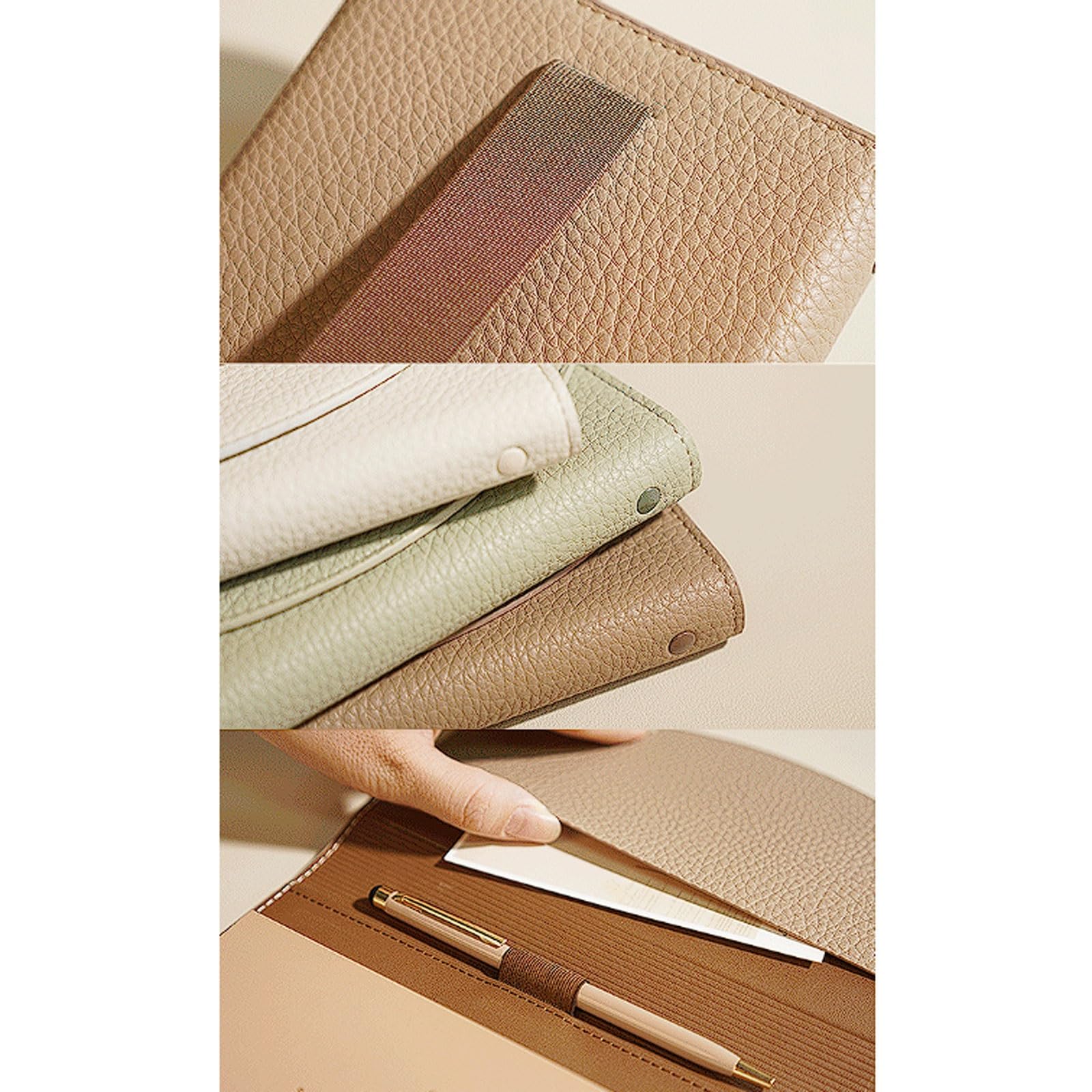 esmen A5 A6 Notizbuch-Set aus weichem Leder mit losen Blättern, Metallschnallenverschluss Stifthalter und Taschen, mehrseitiges Layout(Geel,A5)