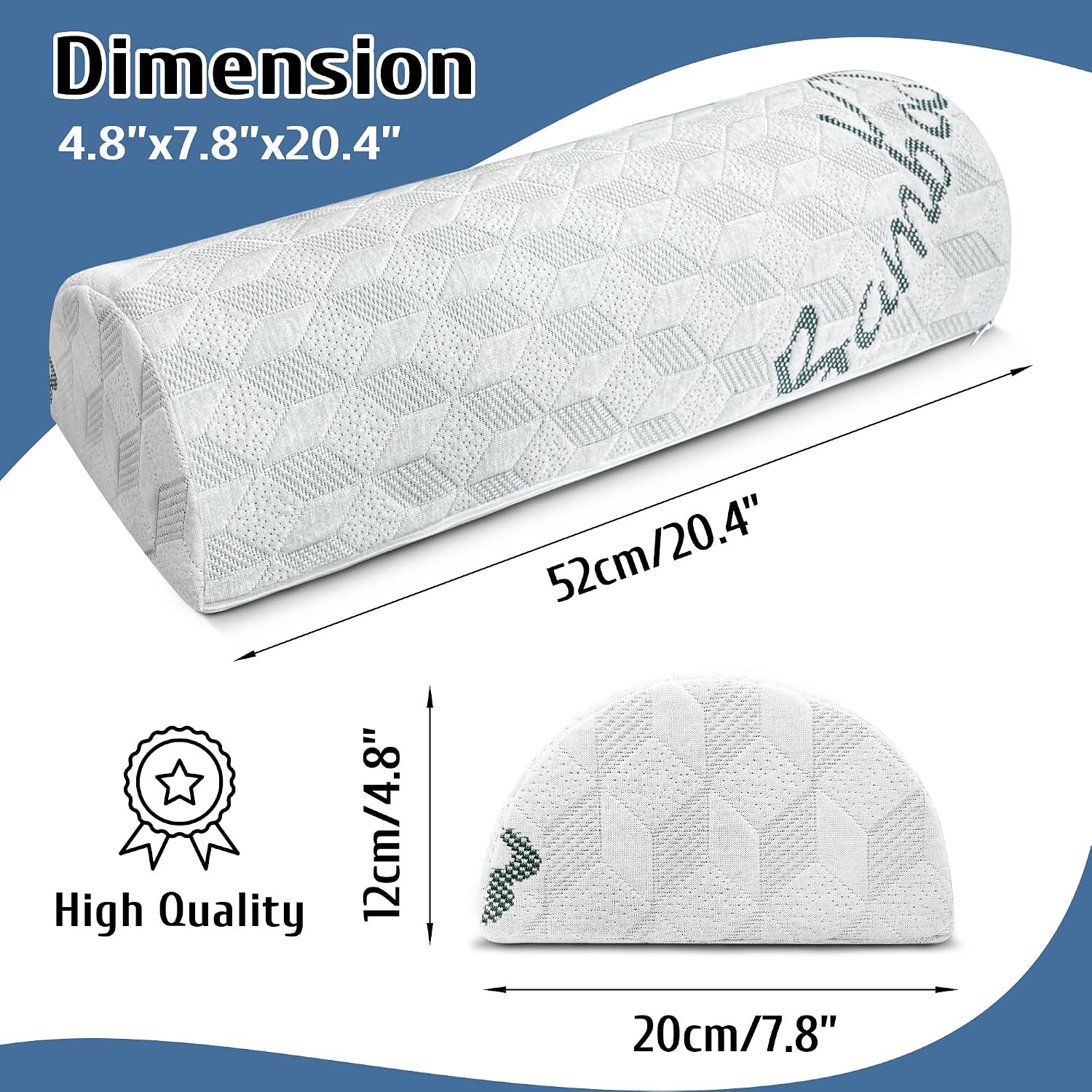 Semi Roll Pillow, Under Knee Pillow | Under Leg Bolster for Lower Back Support, Half Moon Bed Pillow for Leg, Knee,Back Sleeping, 7.8”x 20.4”x 4.8”