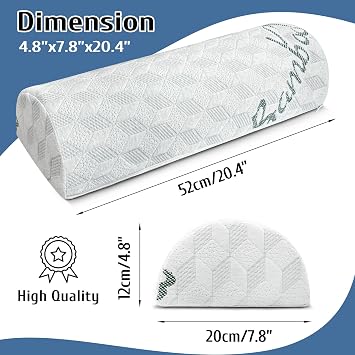 Semi Roll Pillow, Under Knee Pillow | Under Leg Bolster for Lower Back Support, Half Moon Bed Pillow for Leg, Knee,Back Sleeping, 7.8x 20.4x 4.8