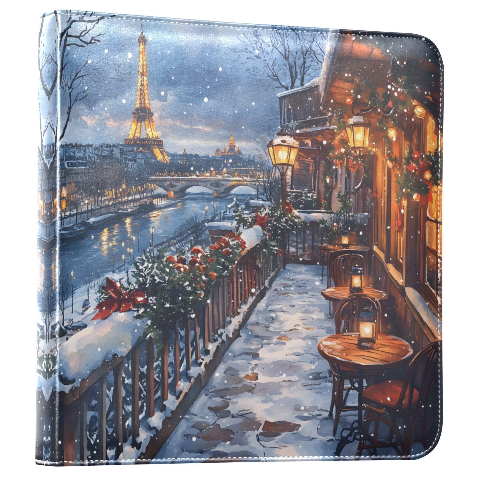 JIPONI Winter Eiffel Tower Large Photo Album, DIY Leather Cover Scrapbook Albums for 4x6 5x7 6x8 Pictures, Self Adhesive Memory Book for Wedding, Baby, Family