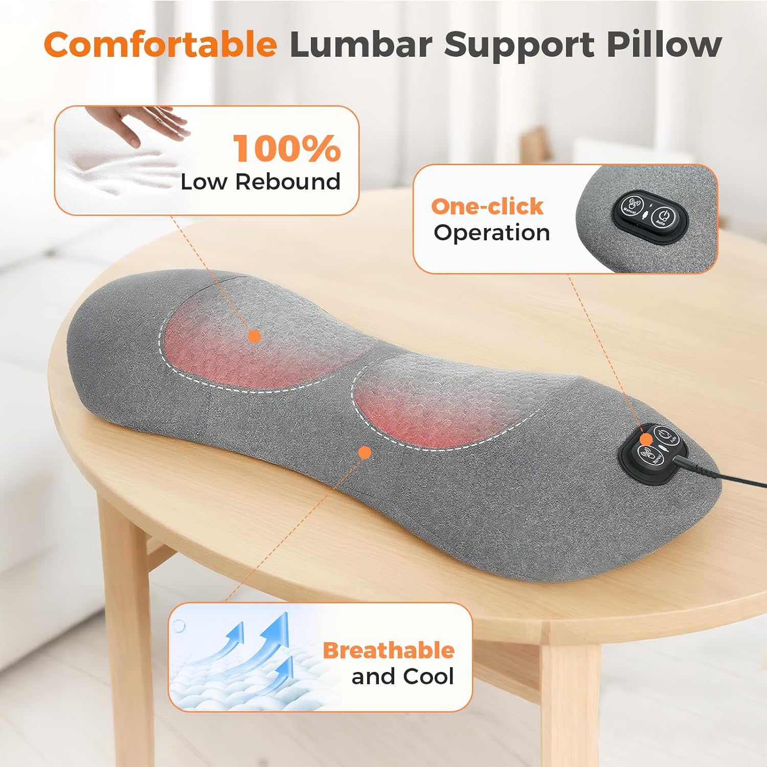 3 in 1 Lumbar Support Pillow, Electric Lower Back Massager for Pain Relief Deep Tissue, Back Stretcher with Heat, Vibration, Airbag Traction for Bed Office Chair - Wired Power - Image 5