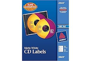 Avery Matte White Inkjet Printable CD/DVD Labeling System with Ultratac Technology, Printable...