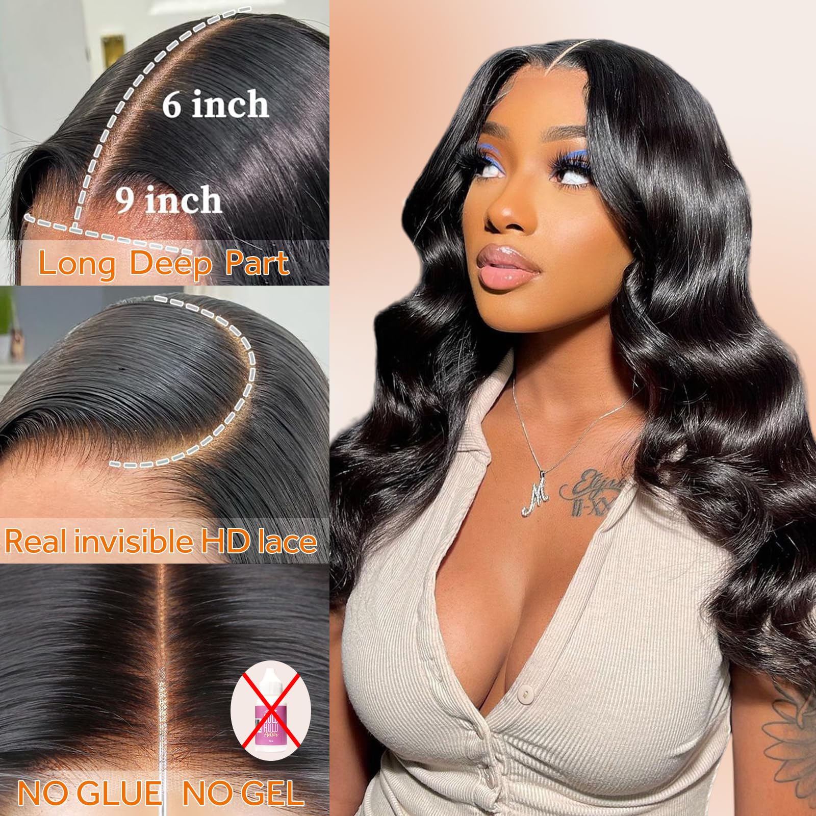 Oxeyegirl 32 Inch Body Wave Human Hair Wig for Women,9X6 Lace 200% Density Glueless Wig Human Hair Pre Plucked Pre Cut,Wear and Go Glueless Lace Front Wigs Brazilian Human Hairs with Natural Hairline - Image 2