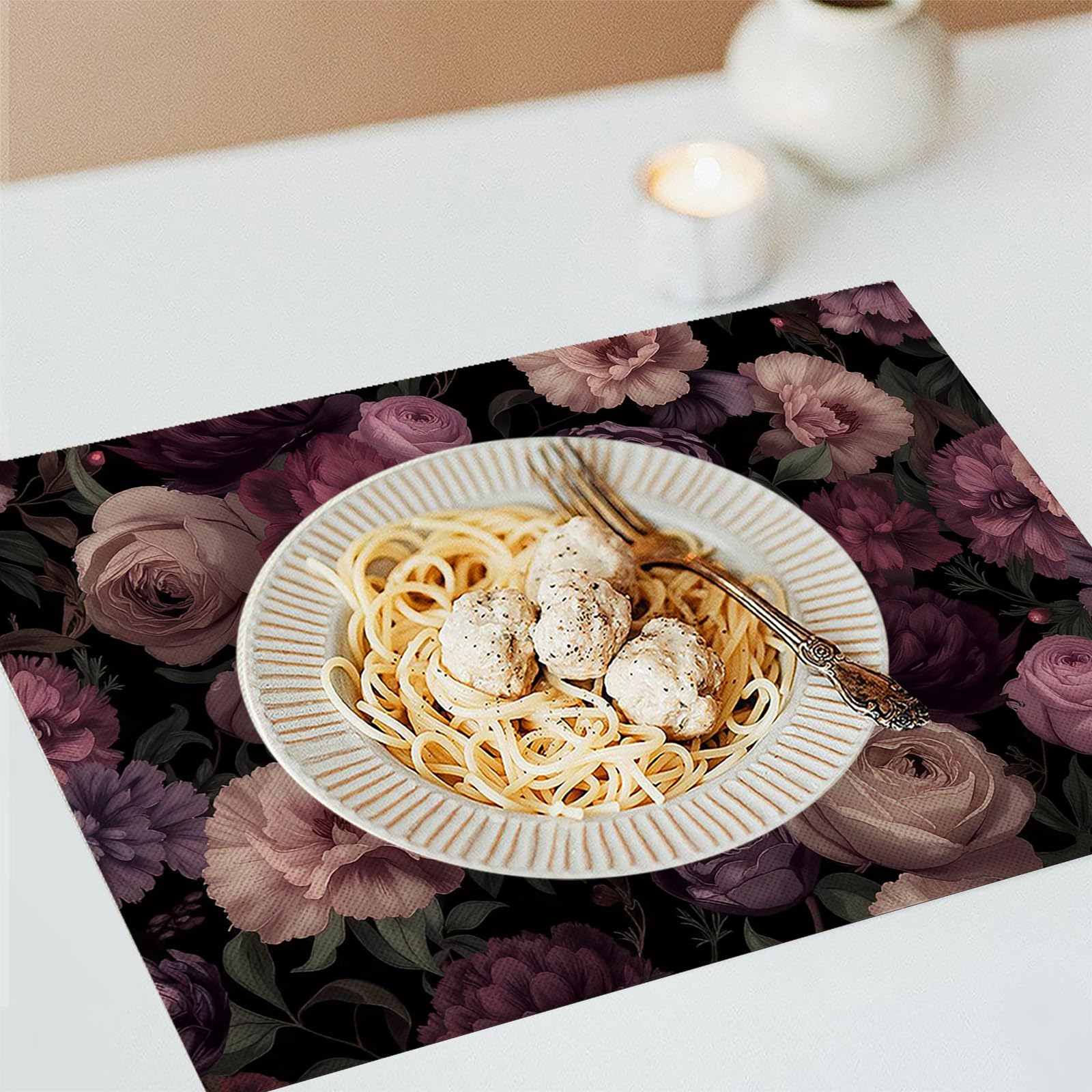 Tovaglietta Americana Fiori Eleganti in Cotone Lino Rettangolare - Tovagliette Set di 8 Peonia Rosa Rosa Resistente al Calore per La Cucina, Il L'Ufficio, 30 x 45cm