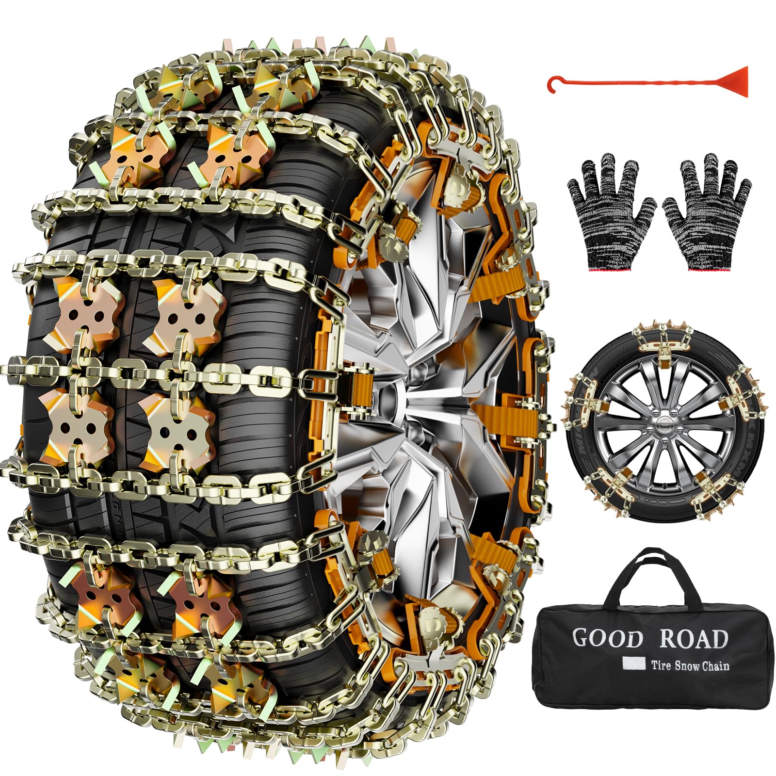 Chaine Neige, 8 Pièces Chaînes À Neige Pour Auto (Largeur Des Pneus 165-265 mm), Convient Aux Berline SUV Monospace Coupé Cabriolet Pick-up, Avec Certifica