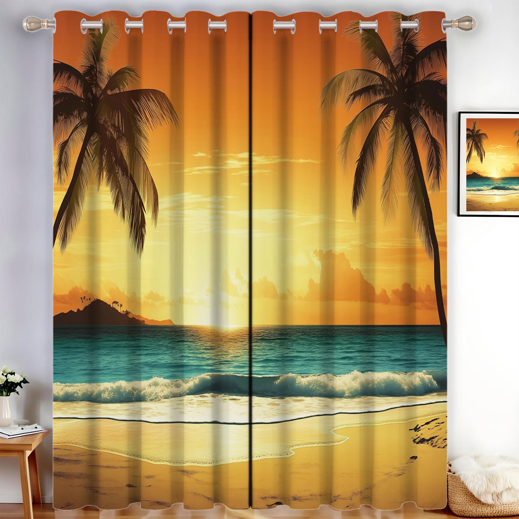 Rideau occultant thermique 140x260 anti-froid orange coucher de soleil