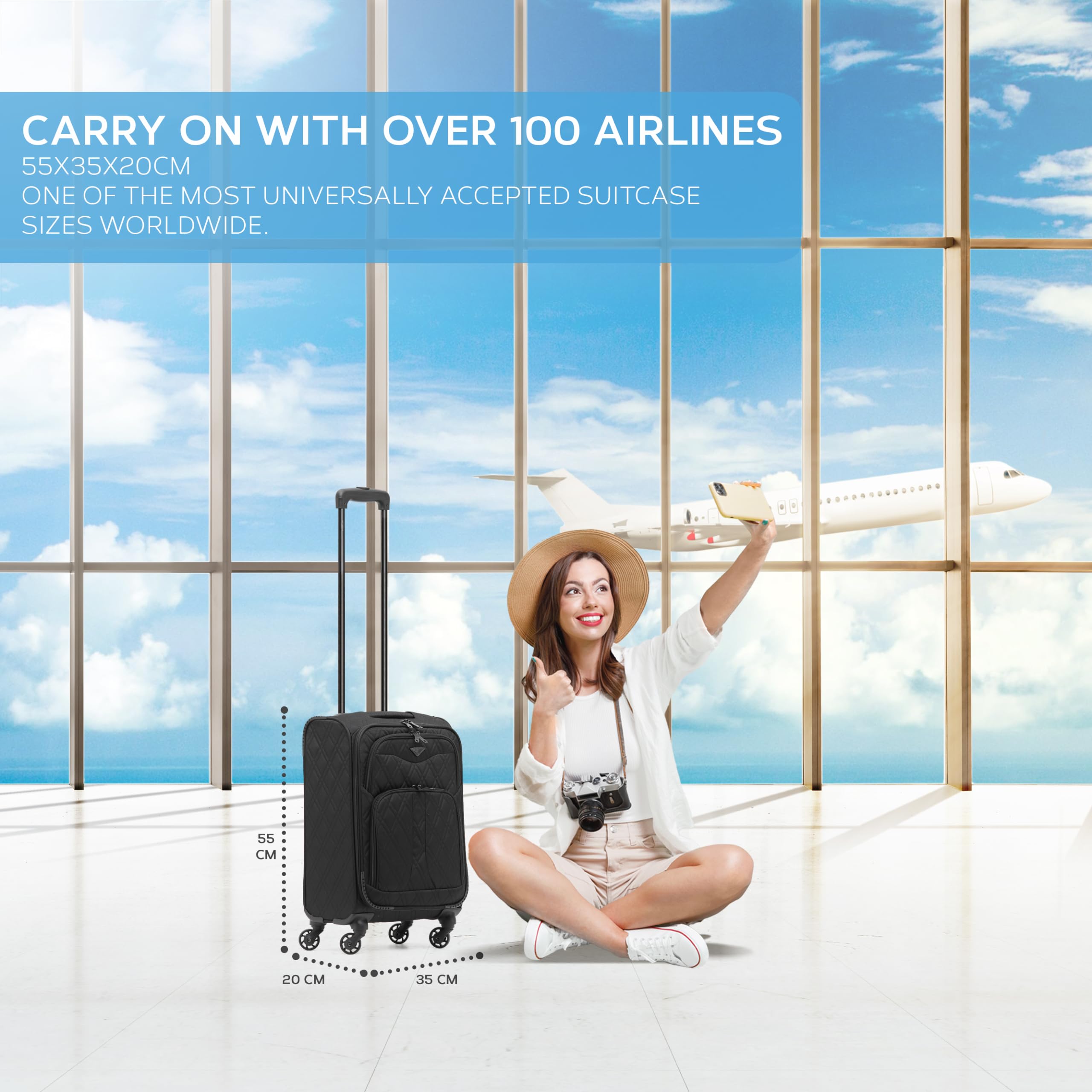 Flight Knight Lightweight 4 Wheel 800D Soft Case Quilted Suitcase Robust Anti Crack Cabin Carry On Hand Luggage Approved for Over 100 Airlines Including easyJet, BA & Many More!