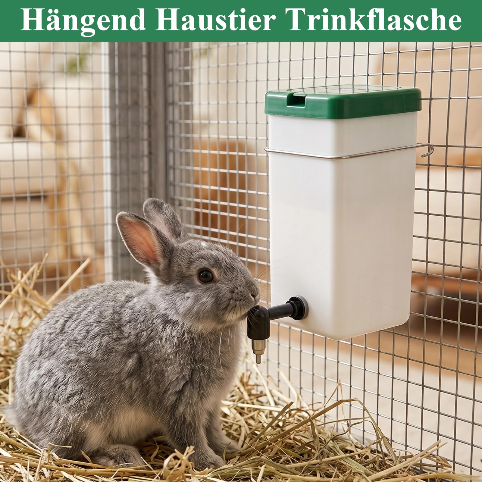 Kaninchentränke 1000ML Trinkflasche Kaninchen mit Halterung, Kaninchen Automatischer Wasserspender, Nippel Nagertränke Keine Tropf Trinkflasche für Nagetiere Kleintierstall(3 Stück)