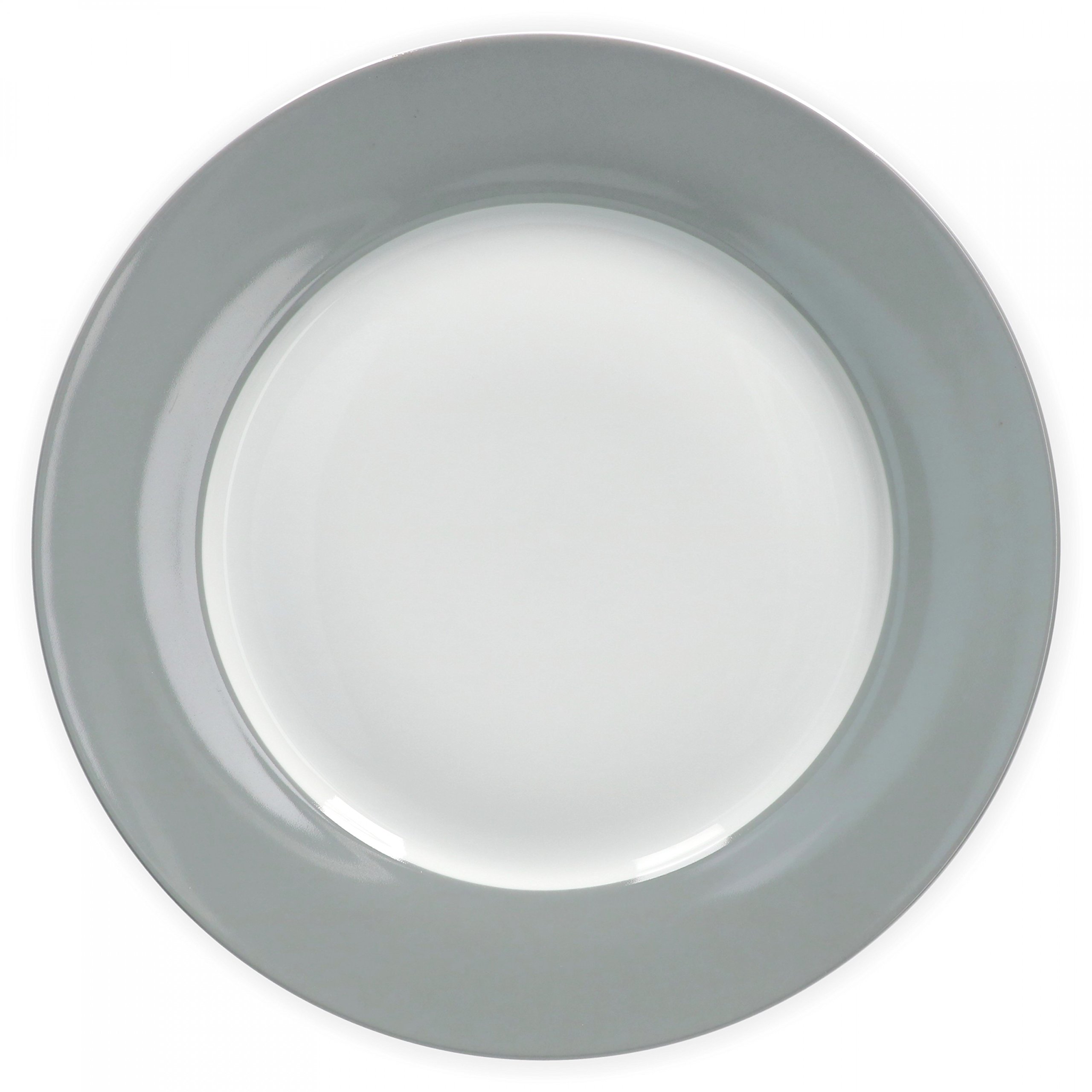 van Well Vario Speiseteller-Set 6-teilig - Tafel-Service für 6 Personen - flache Ess-Teller mit Ø 26,5cm - Porzellan-Service weiß mit Rand in Grau- Teller-Set mikrowellengeeignet