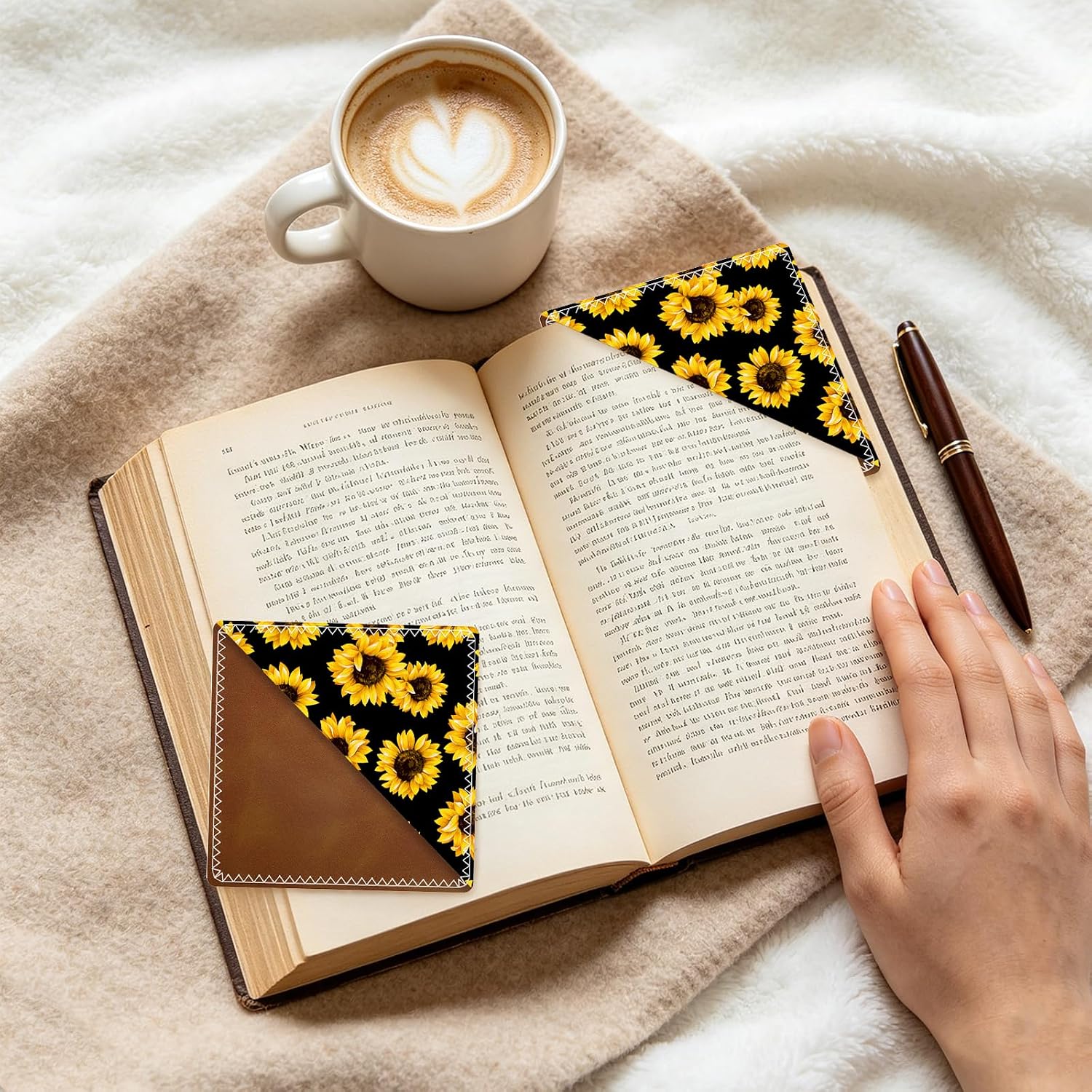 PU Leather Corner Bookmark, Odorless Waterproof Unbreakable Page Marker for Books Journals, Gift for Readers Students (Cute Sunflowers) image 3