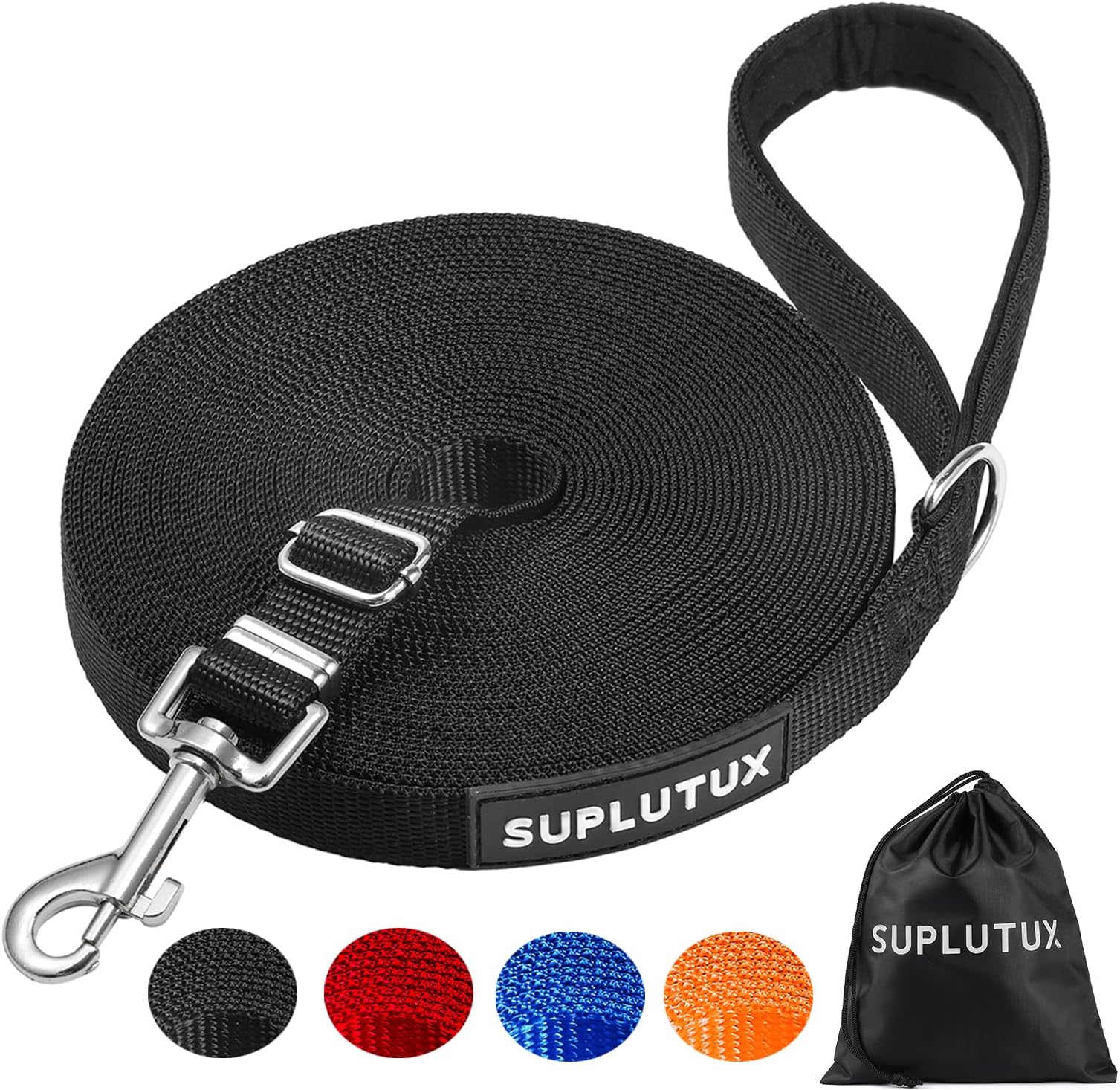 Training Lead for Dogs 10m/32ft Adjustable Long Line Dog Lead for Puppy Medium Large Dogs with Padded Handle & Storage Bag (Black)