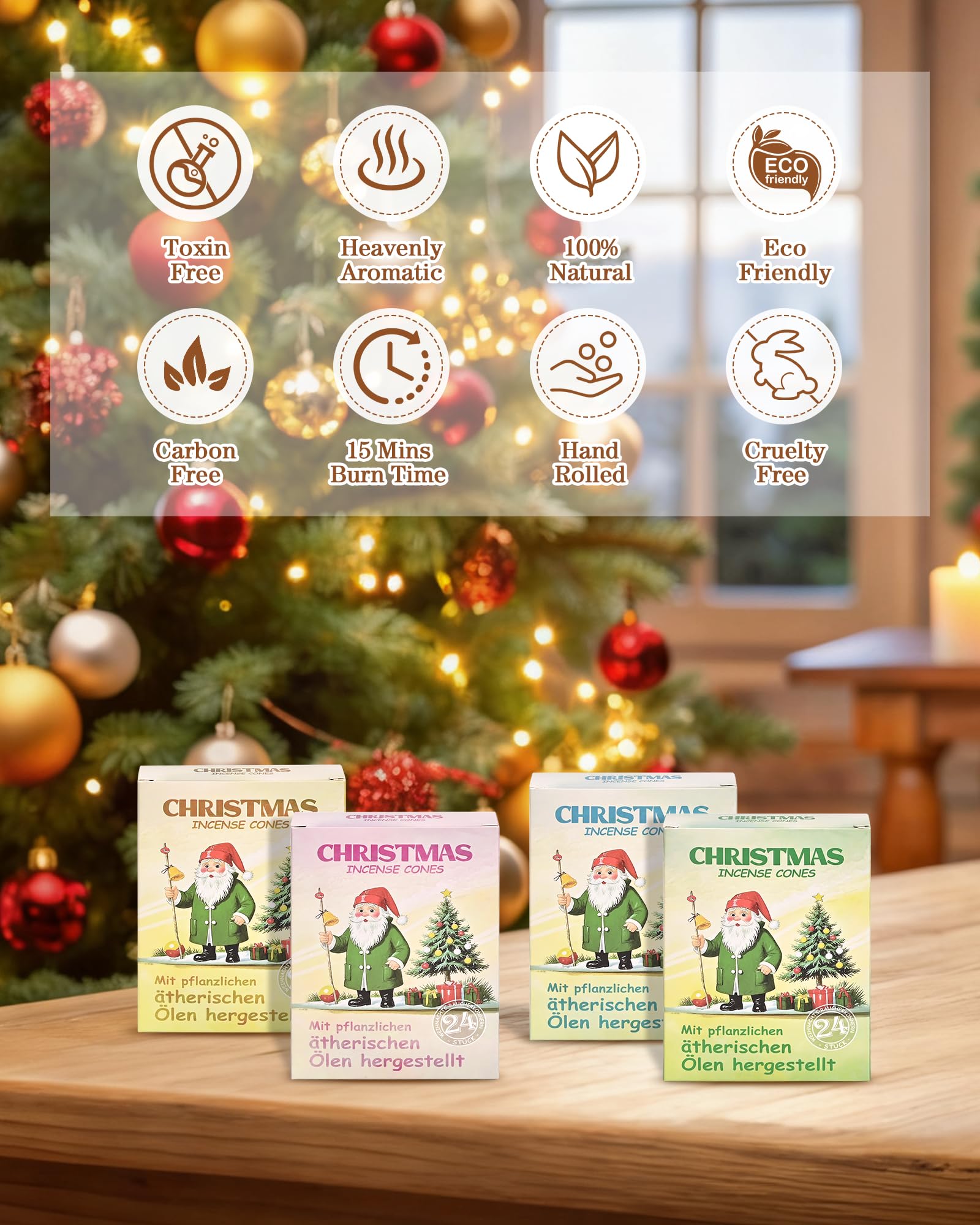 Weihnachts-Räucherkegel, Balsamtanne schafft eine warme, gemütliche Urlaubsatmosphäre mit festlichen Aromen, 96 Stück