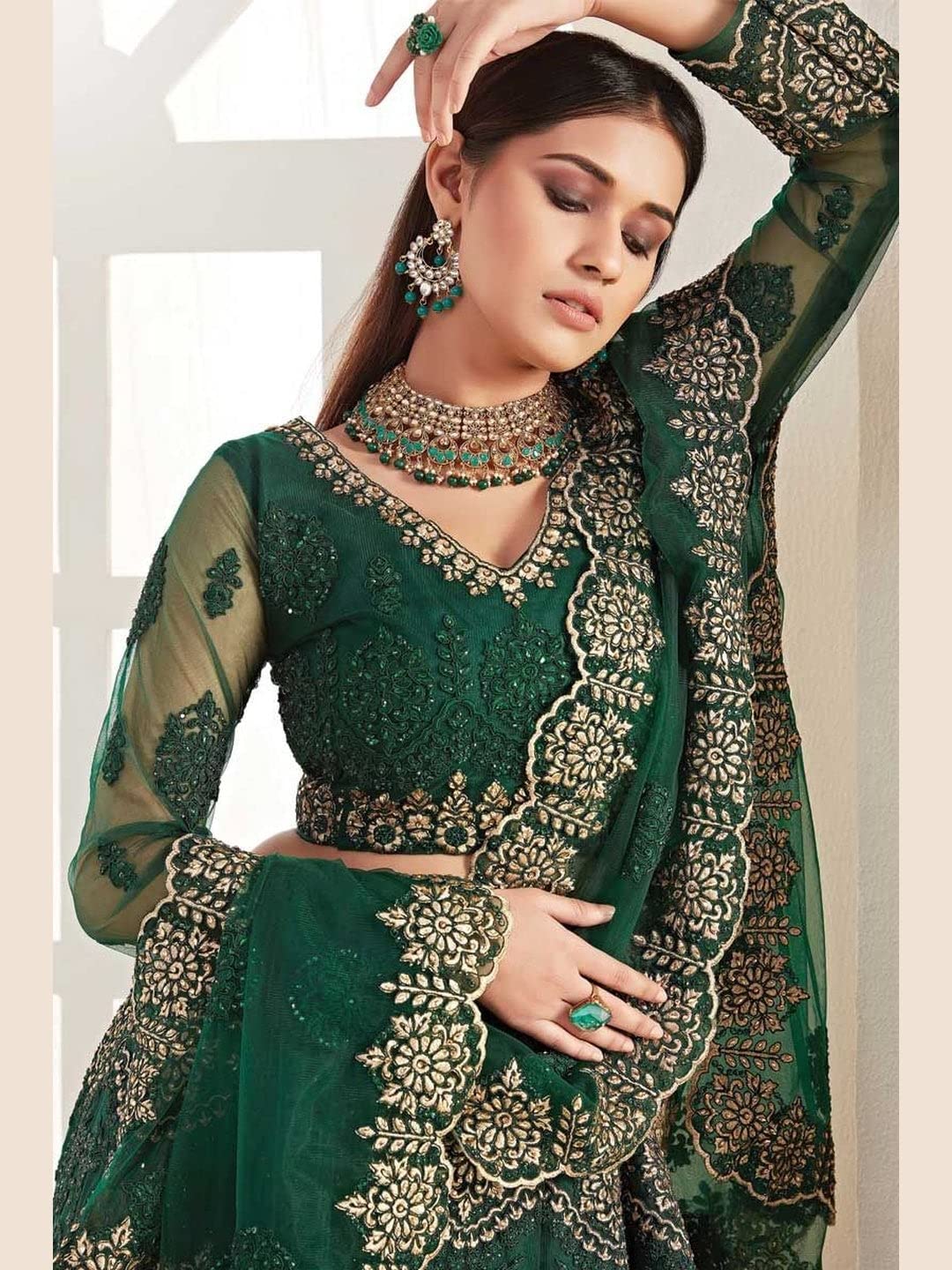 Monrav Lehenga Choli (RG01_Green_Free Size), Rot, Einheitsgröße