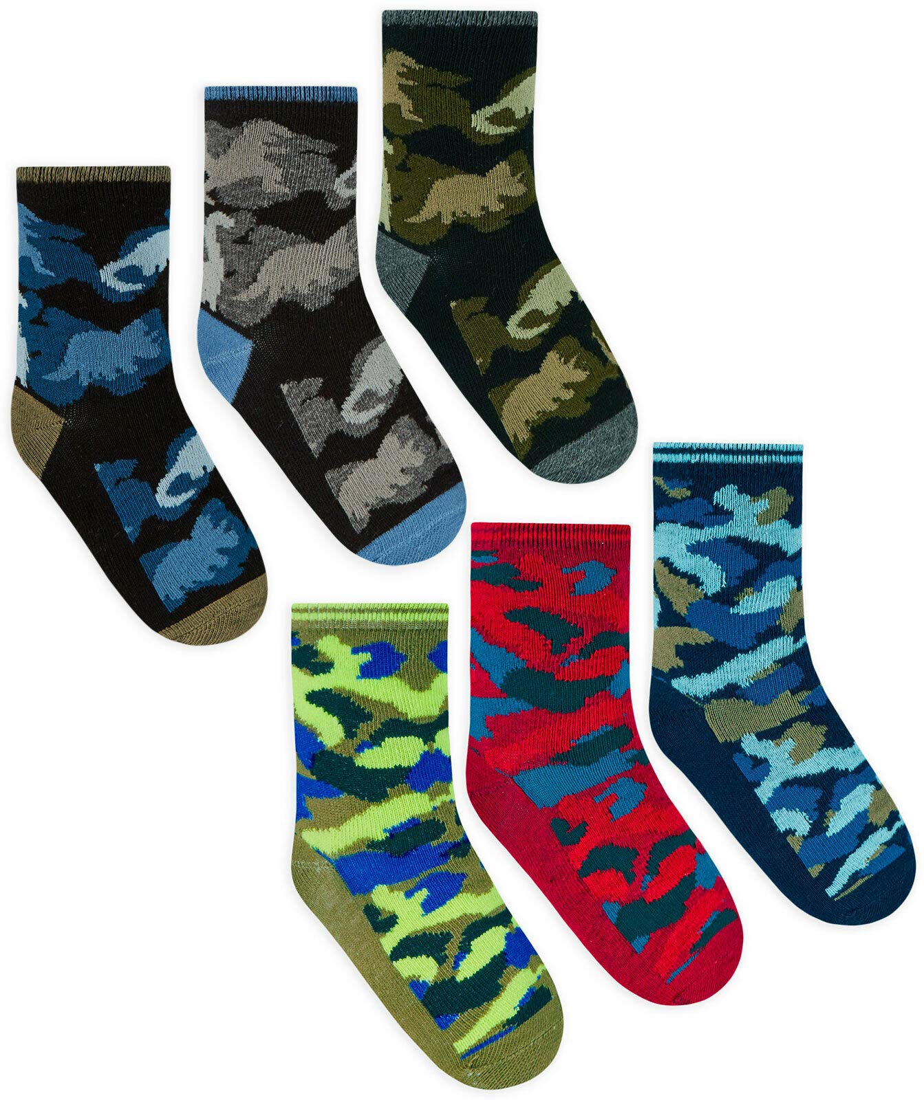 Baum Trading Boys Multicoloured Stc Stores 6 Pairs Dinosaur And Camo Cotton Rich Socks (Medium)