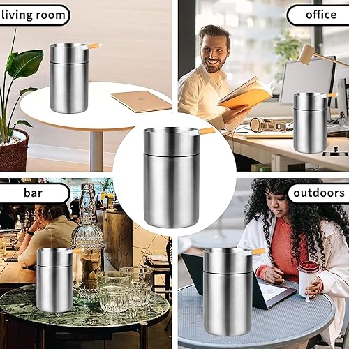Miniatura 6 de Cenicero de automóvil de acero inoxidable, cenicero portátil sin humo para interiores, mini ceniceros a prueba de olores para patio, accesorios de