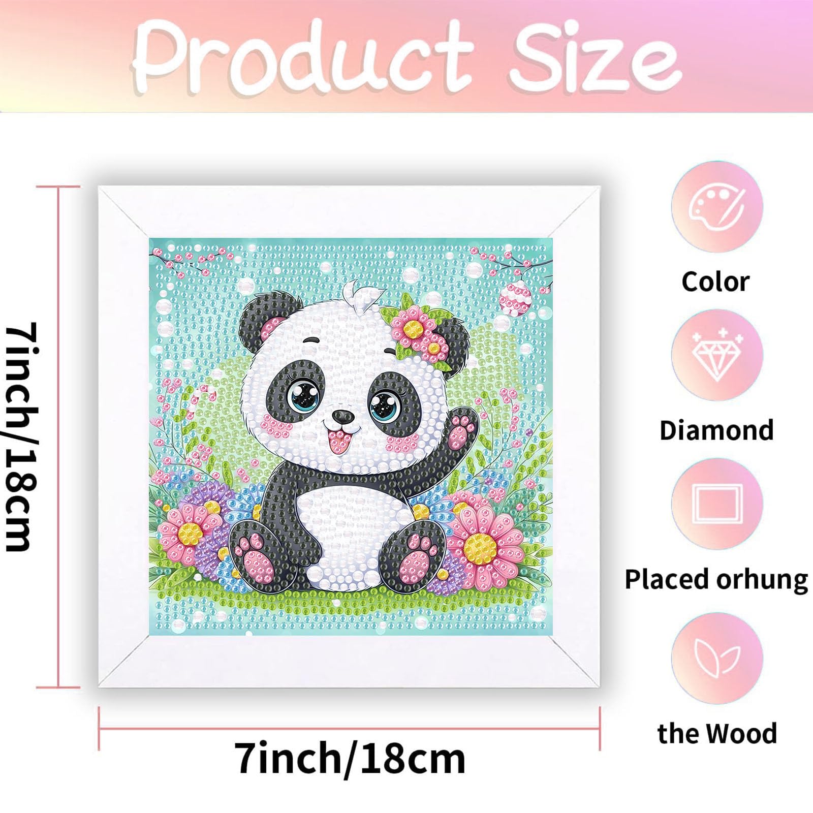 Viart Panda Diamond Art for Kids with Frame-Panda Diamond Painting for Kids Animal Small Diamond Art Kits - Image 2