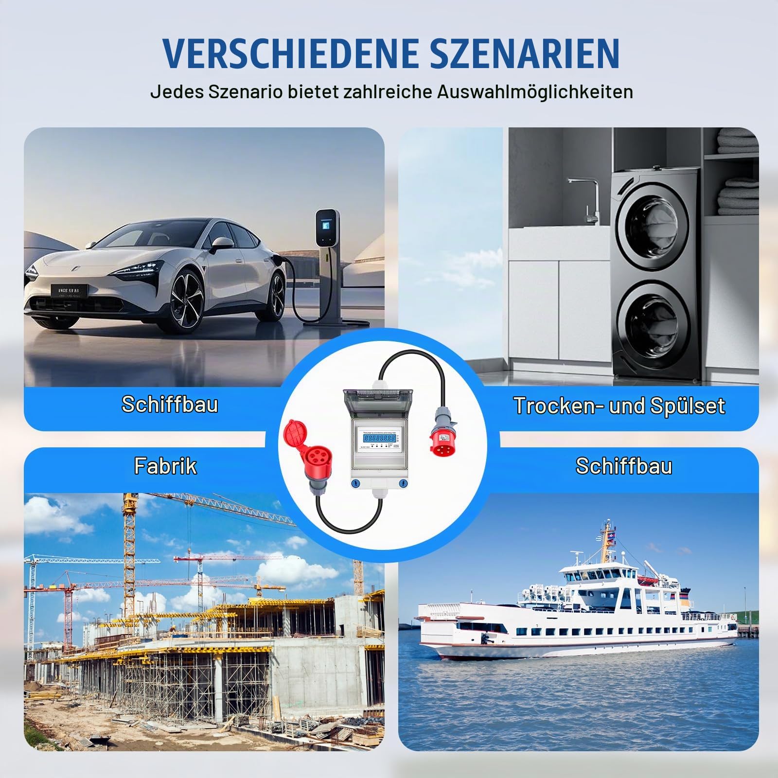 Mobiler Stromzähler, 3 Phasen Mobiler Stromzähler mit CEE Stecker und Kupplung, 32A 400V Mobiler Digitalzähler IP67 Mit Mit Rückstellfunktion, Zwischenzähler für Wohnwagen,Elektrofahrzeuge,Camping