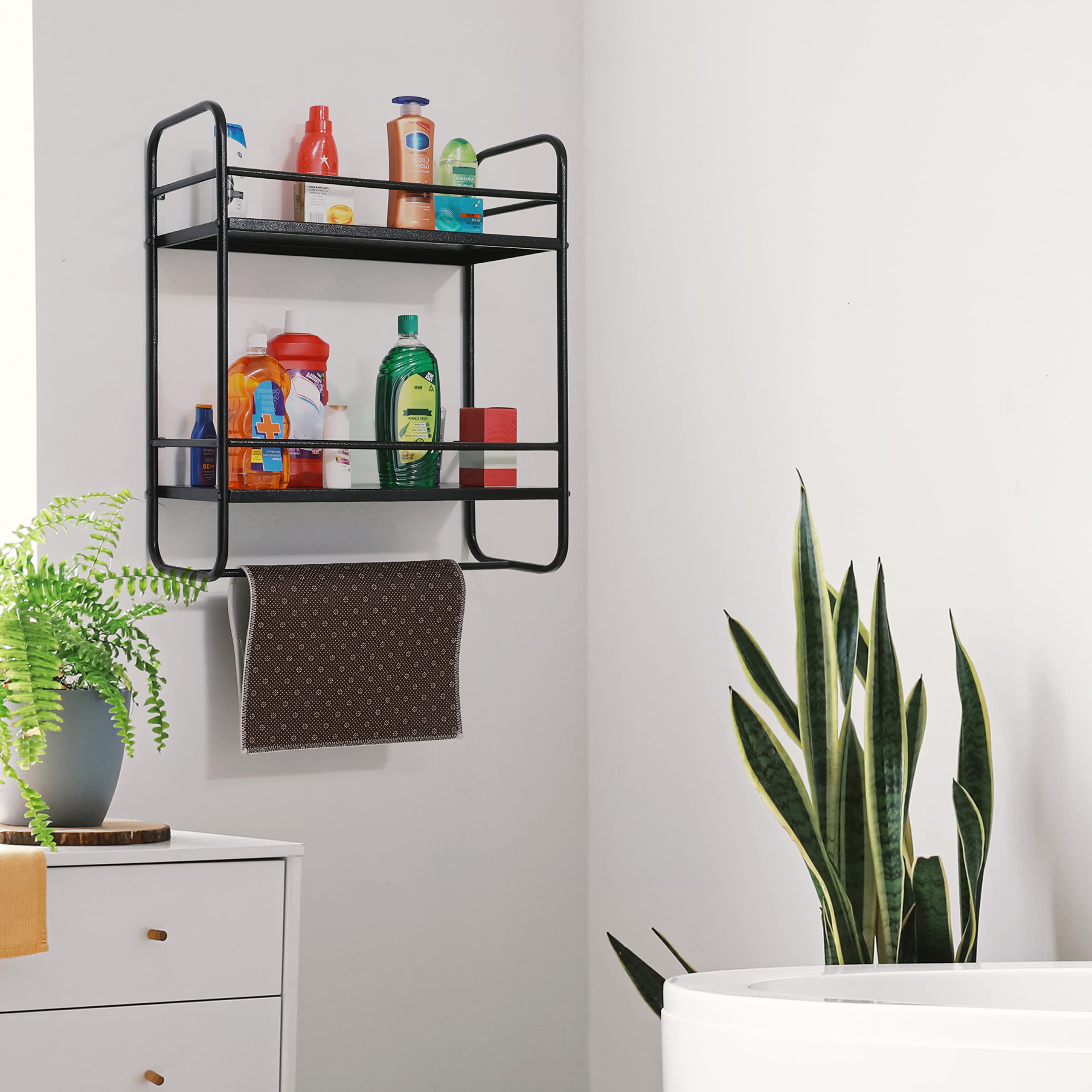 Livzing 2-Tier Multipurpose Stainless Steel Bathroom Shelf Organizer with Hooks-Bathroom Hardware-Wall Mount Hanging Stand-Towel Holder-Kitchen Storage Rack-Kitchen Holder for Home - Black (B0C45GR6P5) Amazon Price History, Amazon Price Tracker