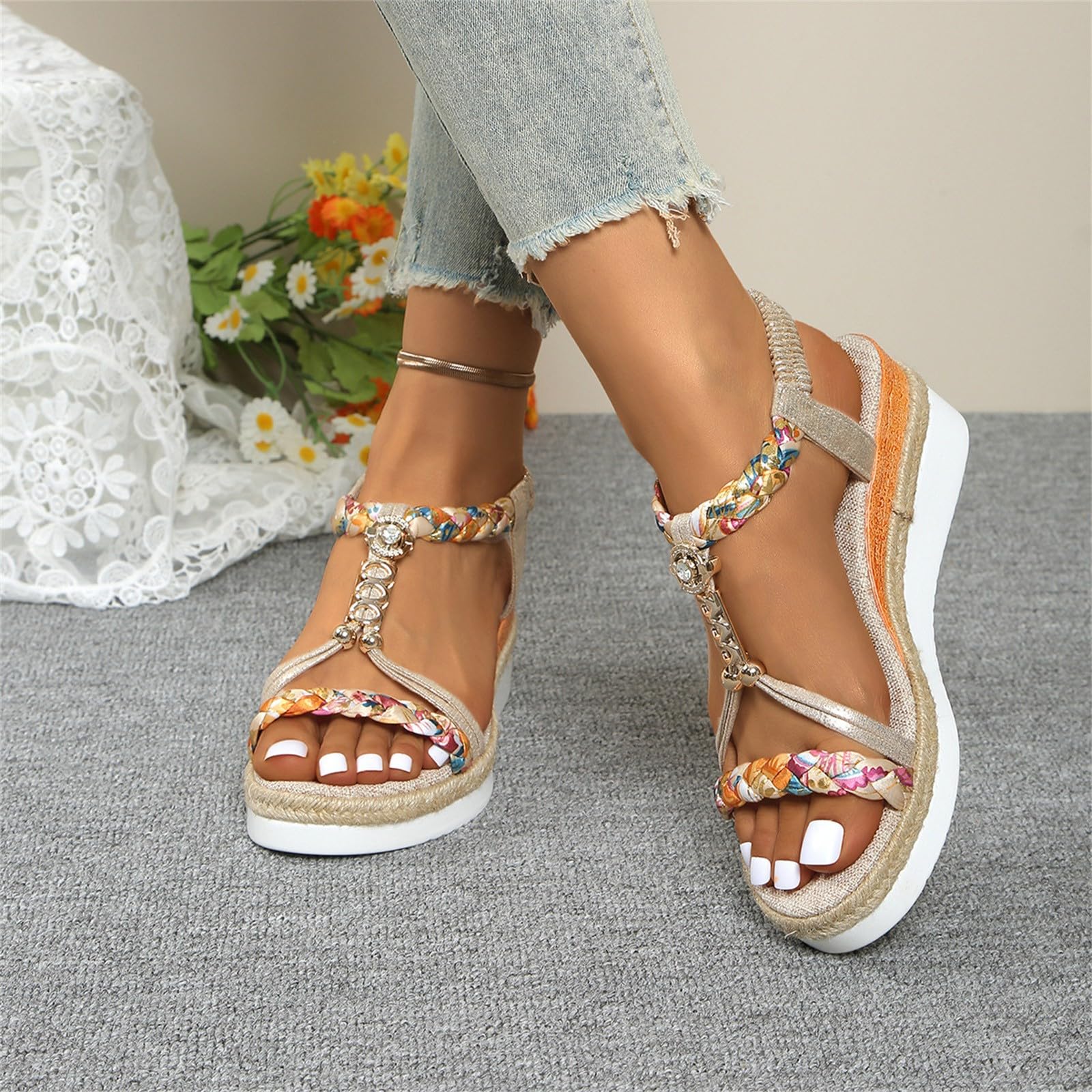 Generico Sandalidonna Estive Eleganti Estivi Con Zeppa Da Donna Traspiranti Antiscivolo Punta Comodi Sandali Semi-Rimorchio Scarpe Donna Ortopediche Aperte Ortopedici Comfort 36 Sandalo Oro 39