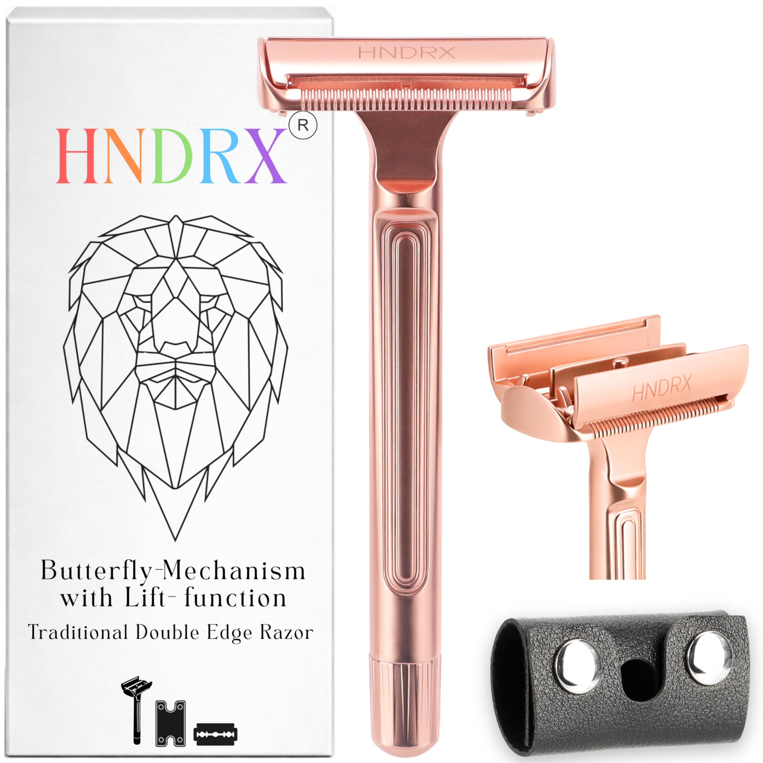 Maszynka do golenia męska, na mokro, damska, mechanizm Safety Razor Butterfly, kąt 30°, w zestawie 10 japońskich żyletek (lub róża)