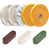 8 Pack 6 Inch Polishing Wheel for Bench Grinder, Include 1/2" Arbor Hole 2 Yellow Cotton(42Ply), 2 White Cotton Polish Wheels(50Ply), 1 Soft Flannel Buffing Wheel(30Ply)& 3 Polishing Compound