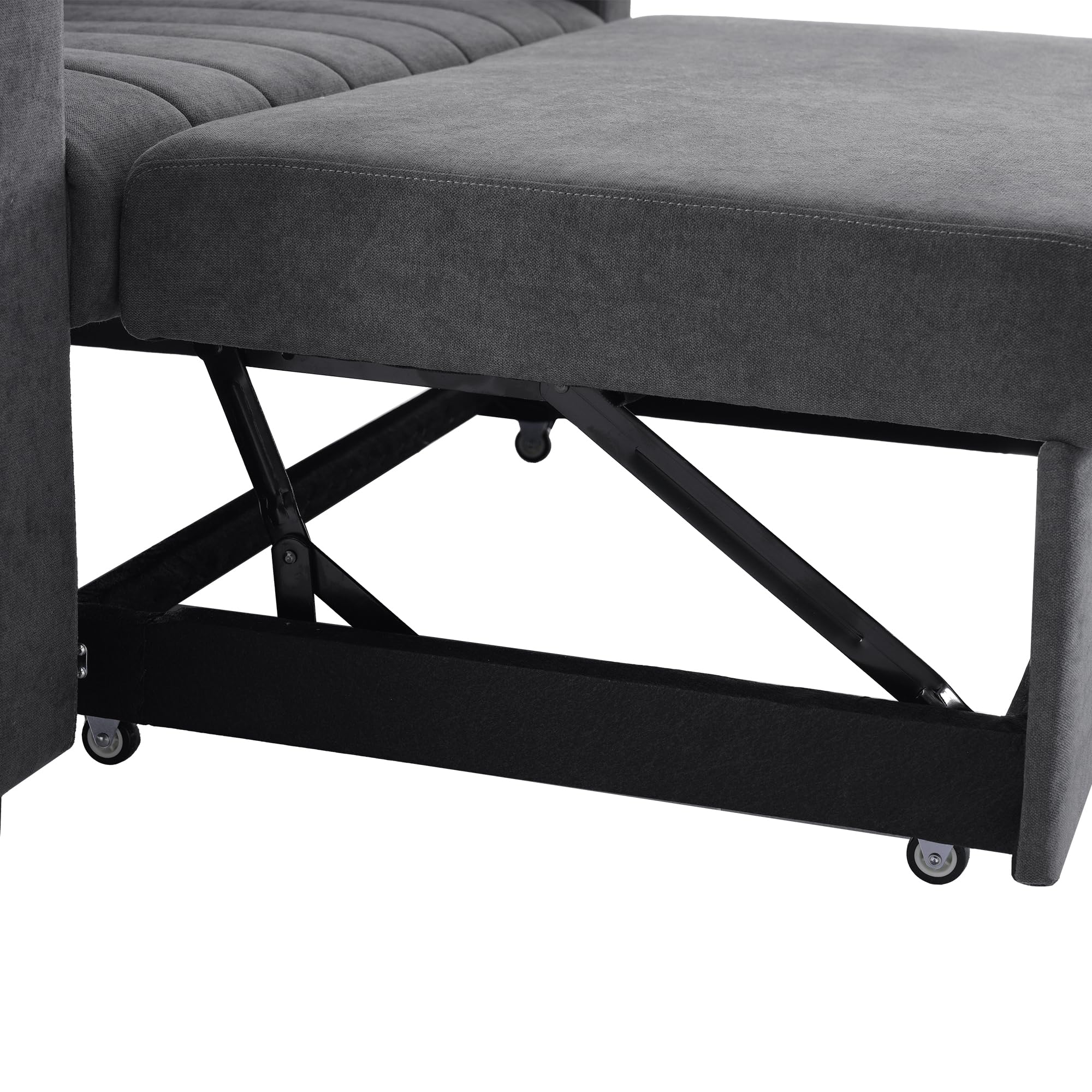Velvet Folding Sofa Bed with Cup Holders Adjustable Back 2 Pillows and Armrest Storage 2-Seater Sofa Couch for Living Room Bedroom Small Spaces (Grey 3)