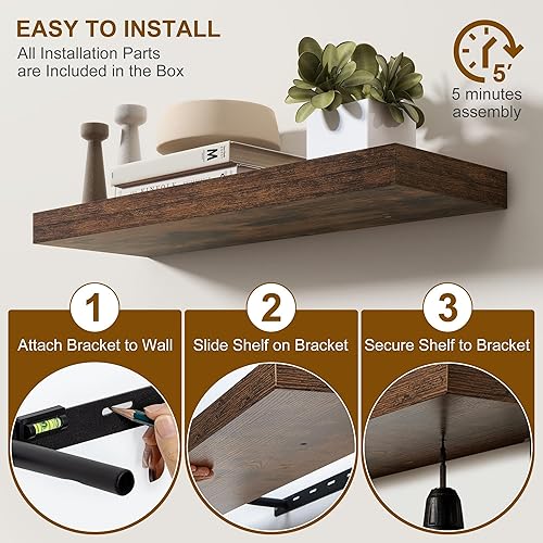 Miniatura 6 de Fun Memories - Estantes flotantes para pared, juego de 2 estantes flotantes de 20 pulgadas, estante colgante con soportes invisibles, estantes de