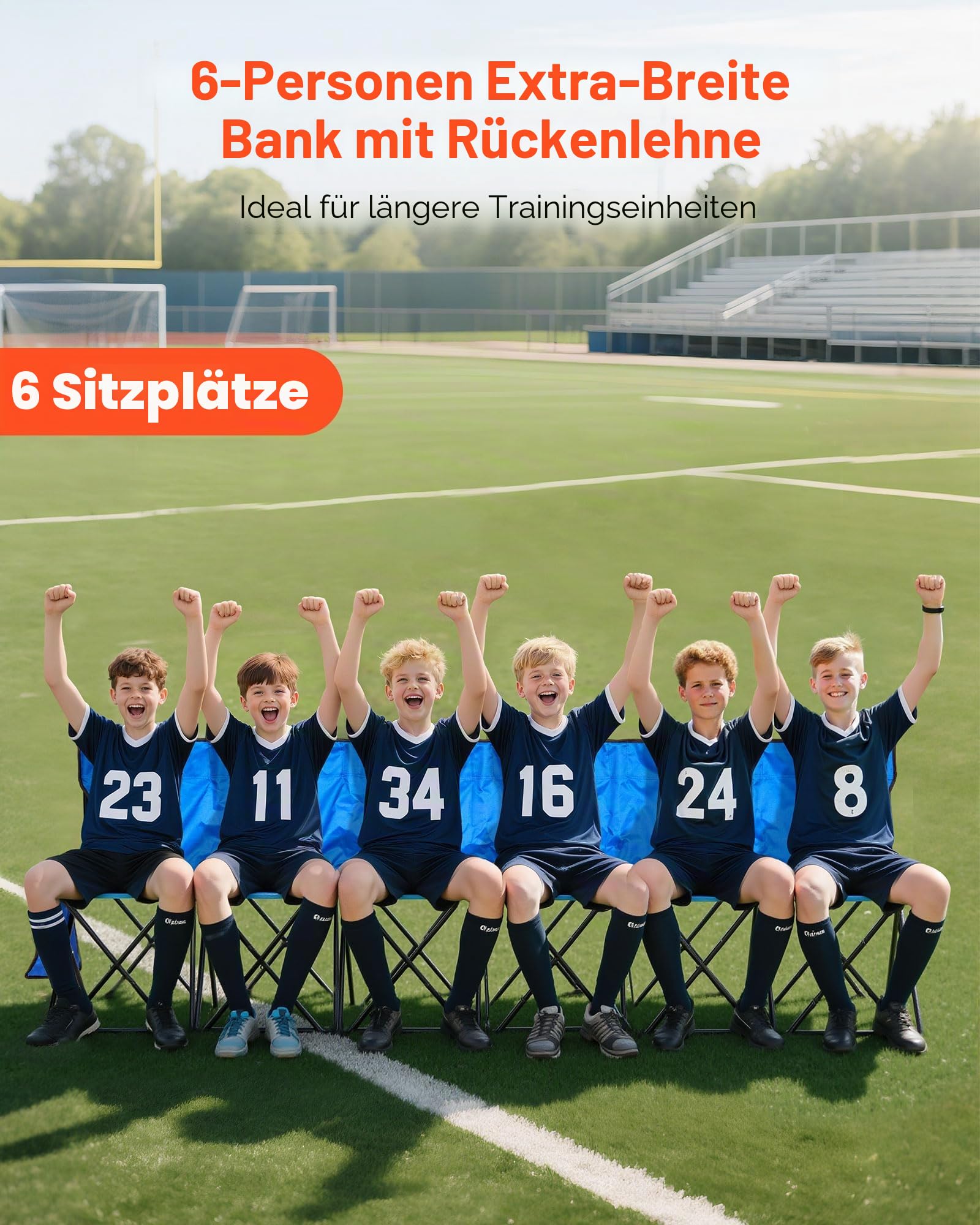 VEVOR tragbare Mannschaftsbank Sitzbank Campingbank (4 Personen) mit Seitentaschen & Tragetasche, Klappbank mit Rückenlehne, Seitenbank Seitensitzbank für Fußball Baseball Outdoor Blau