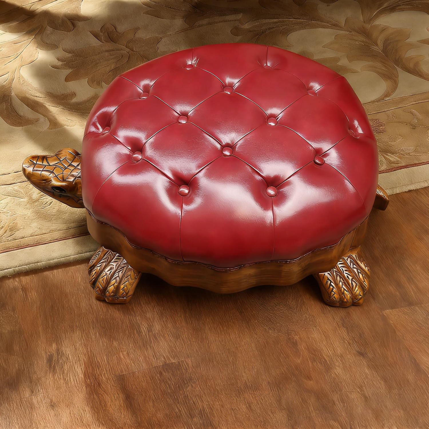 Wood Ottoman Footstool,Animal Footstool Turtle Upholstered Ottoman with Wheels Under Desk Step Stool Padded Seat Shoes Bench Kids Chair Seat for Living Room Bedroom (Fuchsia, 80cm/31.5in)