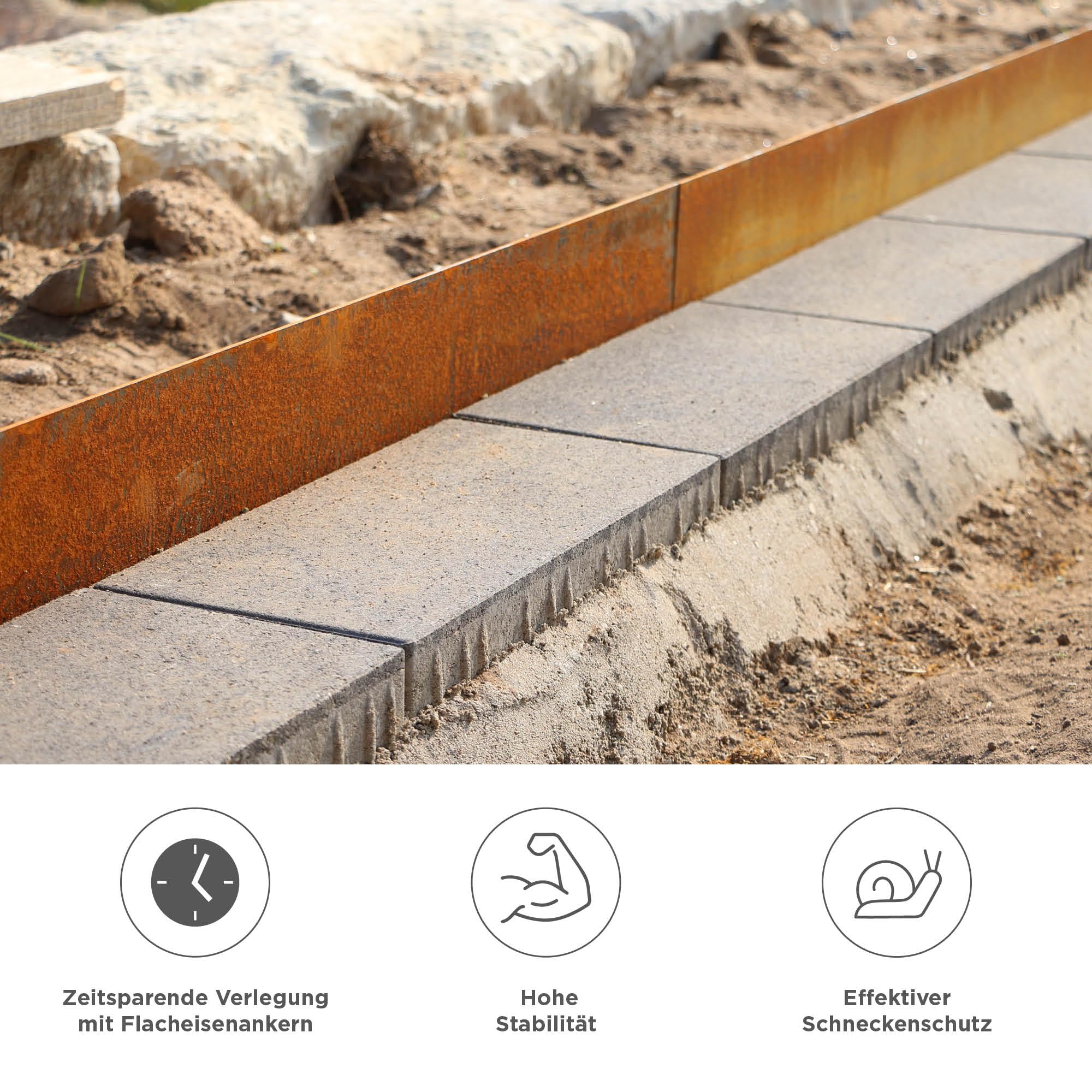blizz-z terraflex cort Weg- und Beeteinfassung Cortenstahl (2 m x 10-30 cm) Stärke 3 mm | Rasenkantenband, Beeteinfassung, biegbar, formbar, walzblank | Made in Germany (2 m x 10 cm (1 Stück))