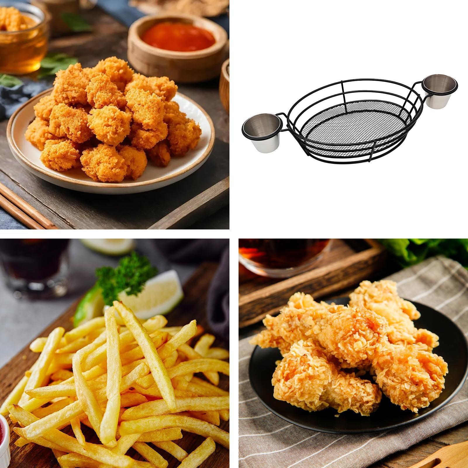 Produktbild von Pommes-Frites-Halter Mit 2 Dip-Schalen – Servierkorb Für Burger, Hot Dogs, Nachos & Snacks – Ideal Für Party, Zuhause & Restaurant