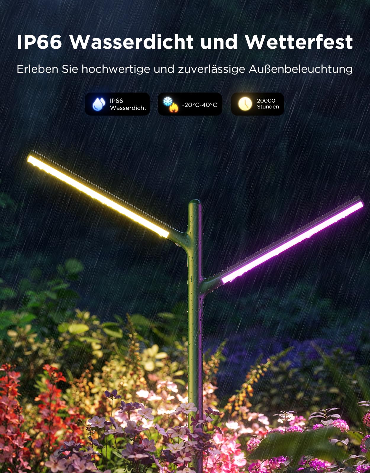 Govee RGBWWIC Gartenleuchte, 1100lm 16M DIY-Farben, CRI 94, IP66 Metall | 1100lm 2700-6500K, 3x2.5m Coverage, 30-90cm DIY Höhe, 64 Scenes, 20,000h life, Alexa Matter Kompatibel, Branch-style design