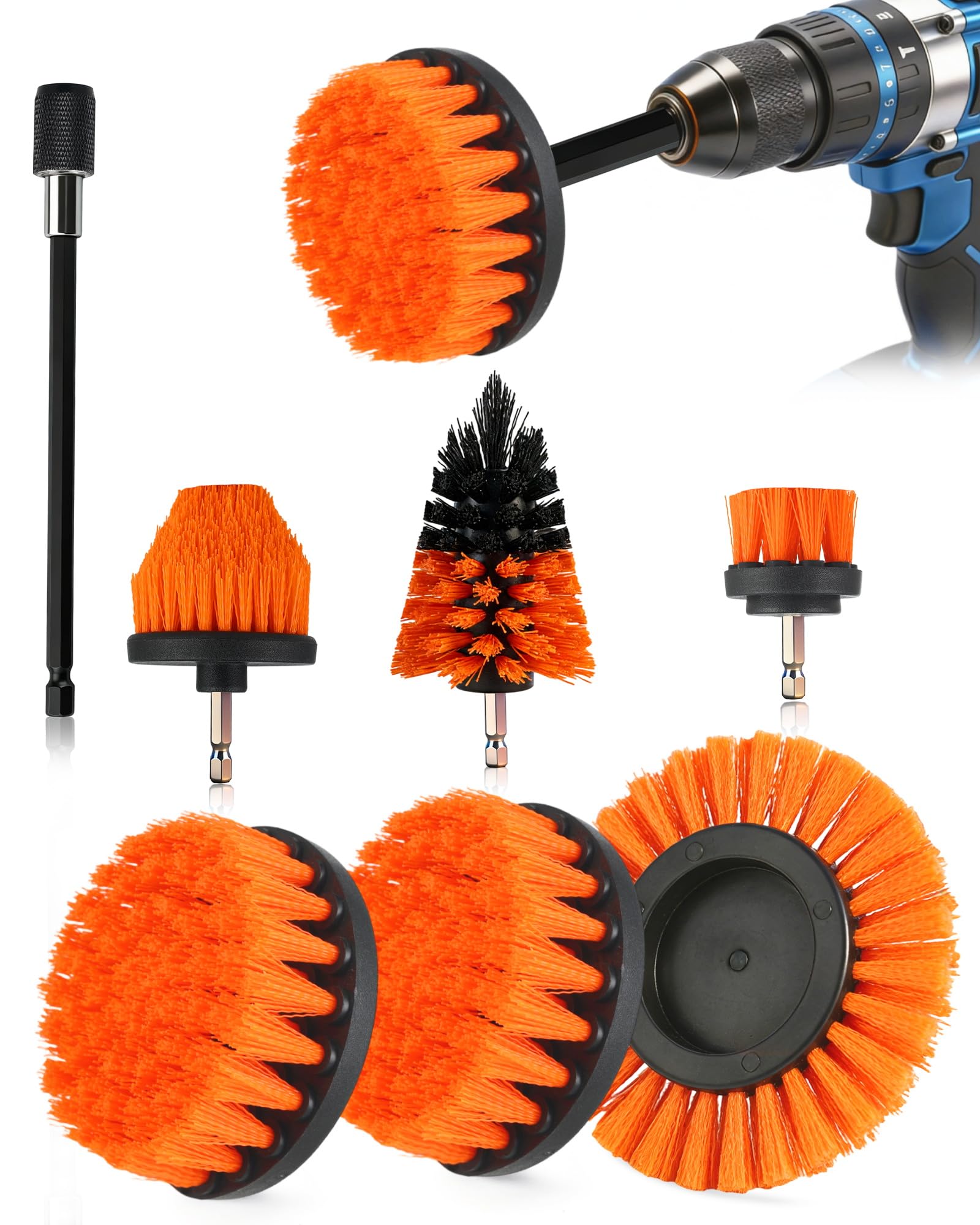 Set 7 Spazzole per Trapano – Spazzola per Trapano per Pulire per Pulizia Sedili Auto, Polster e Superfici – Spazzole per Trapano per Pulizia Auto, Bagno, Cucina (Nero)