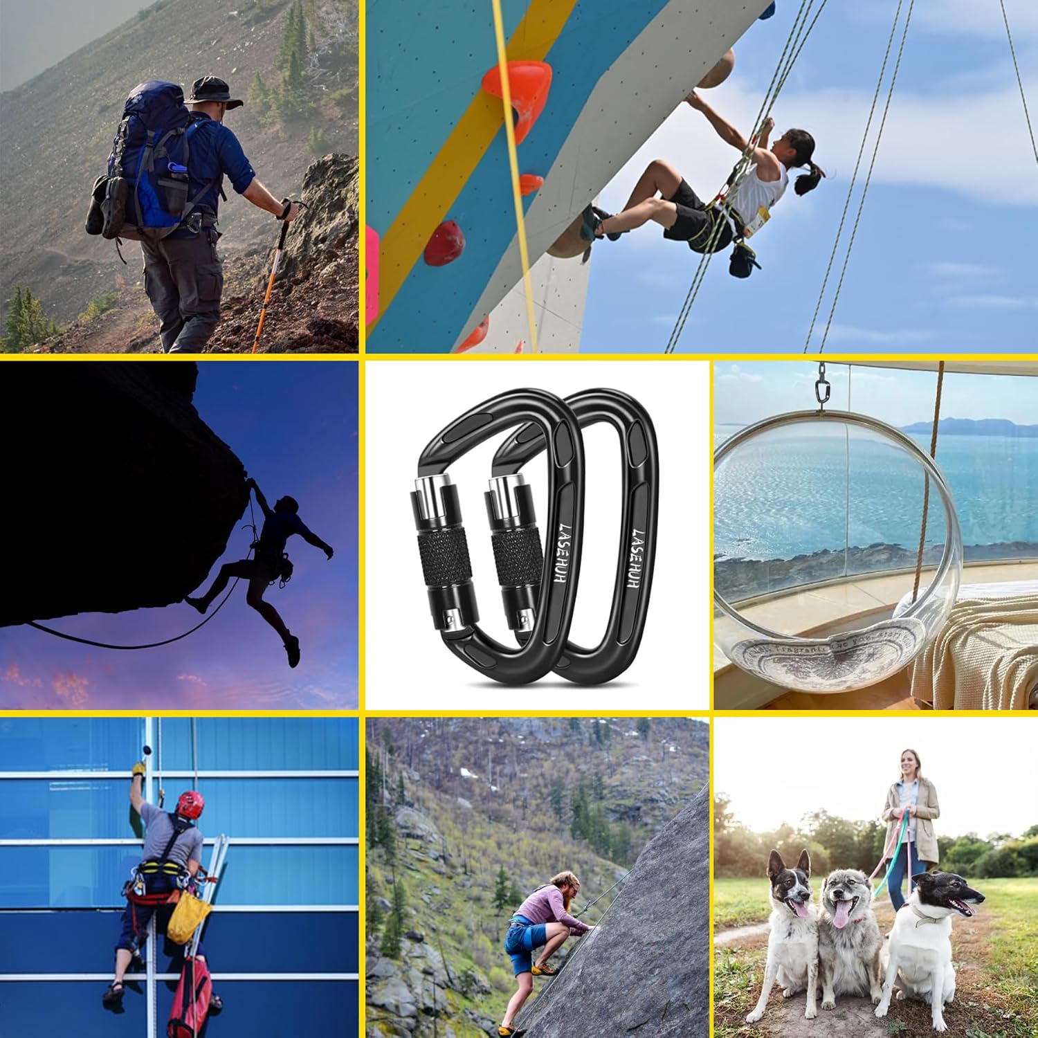 UIAA Certified 25KN Auto Locking Climbing Carabiner Clips, D Shaped, Twist Lock, and Heavy Duty Carabiners for Rock Climbing, Rappelling,3.93 Inch, Large Size. - Image 6