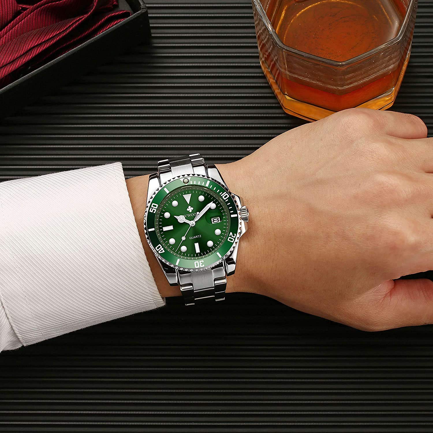 MASTOP Herren Klassisches Design Analog Quarz Uhren Mode Business Uhr Edelstahl Leuchtend Wasserdicht Datum Casual Elegant Armbanduhr für Männer