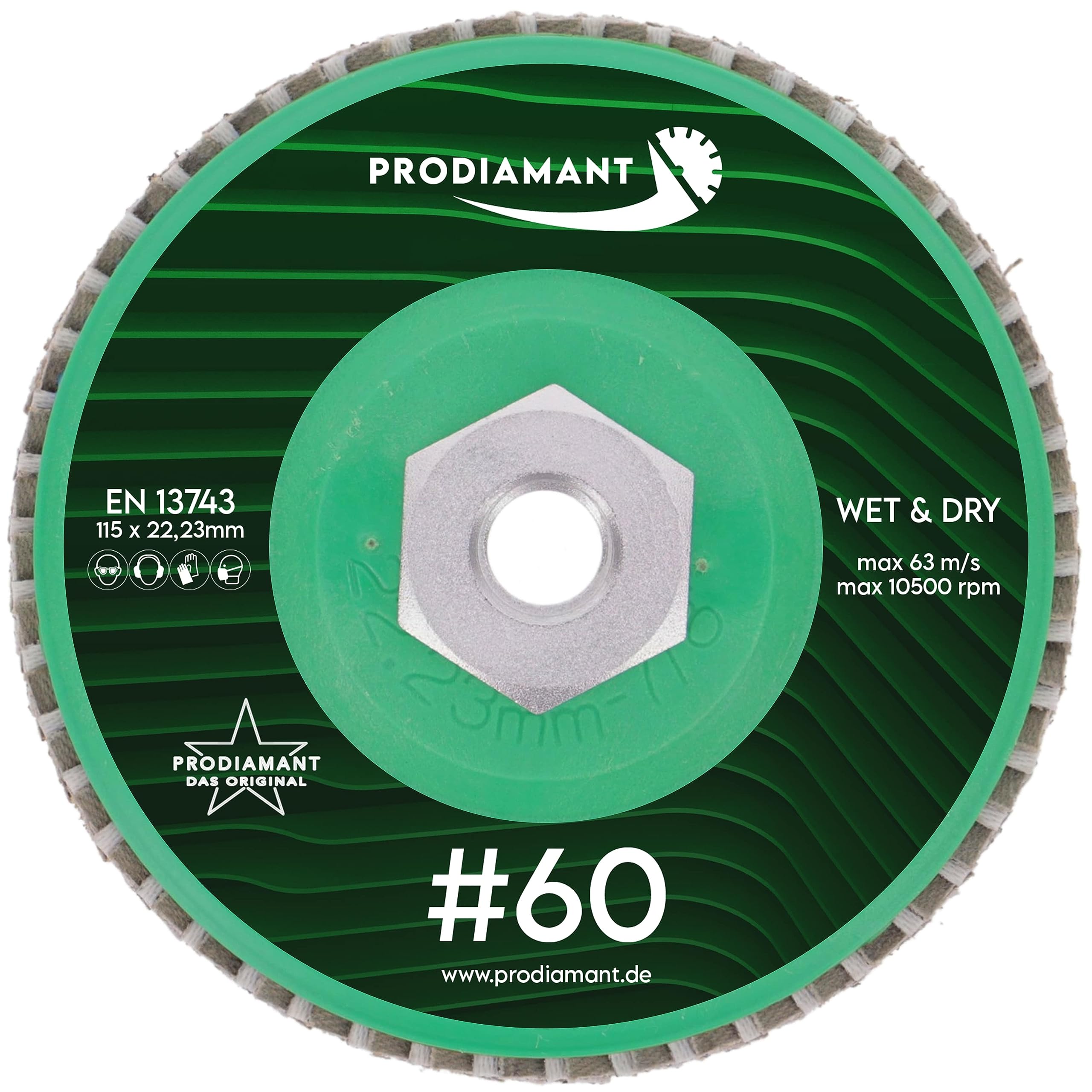 PRODIAMANT - Dischi diamantati a ventaglio PDS 115 mm per piastrelle e pietra naturale, lamelle K60 ibride per smerigliatura a secco