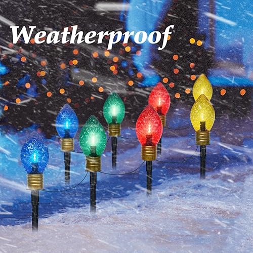 Miniatura 3 de Paquete de 2 luces de camino de Navidad Jumbo C9 para exteriores, luces LED de camino de Navidad de 7 pies con estacas de marcador de camino,