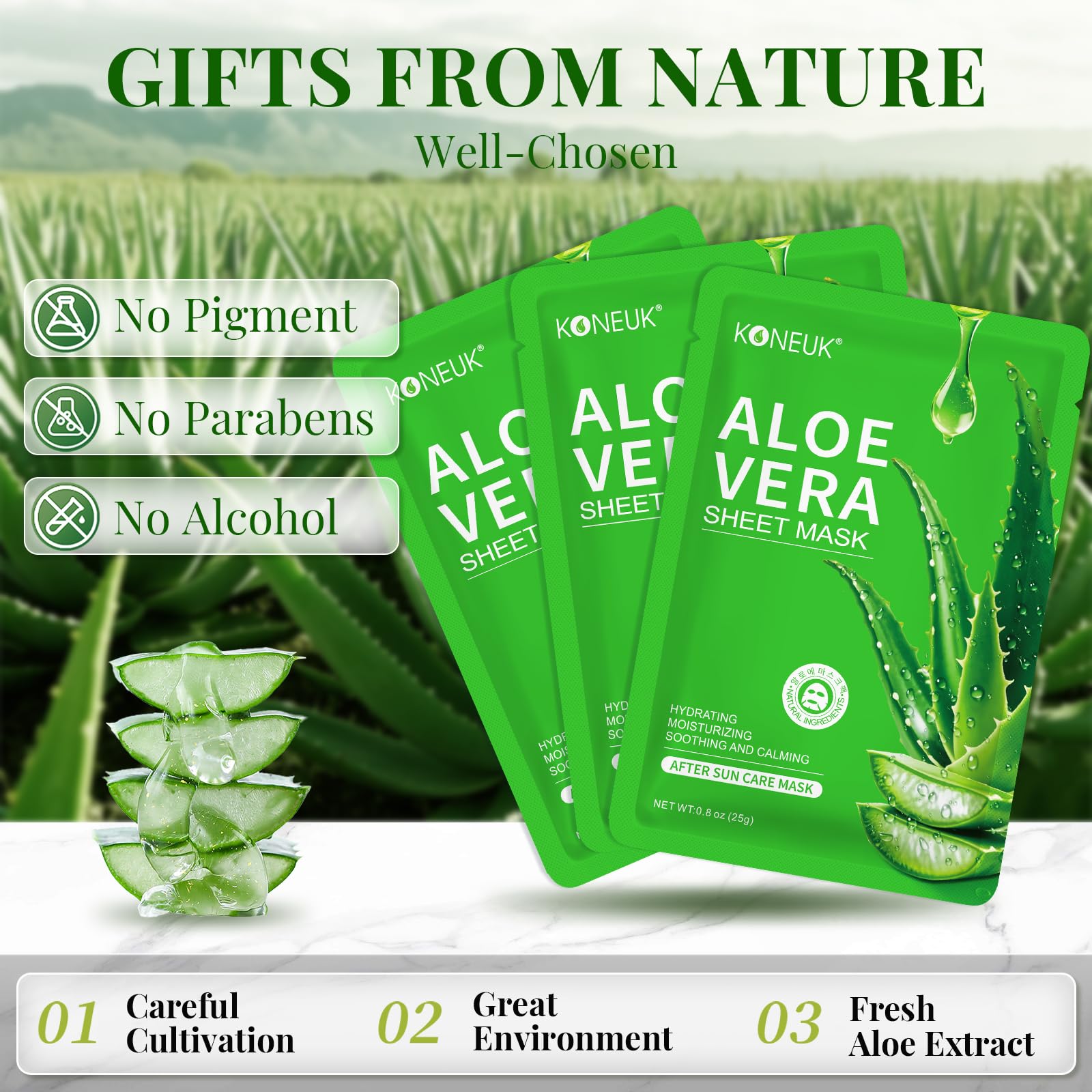 Amazon.com : KONEUK 12 Pack Aloe Vera Face Masks Skincare, Sheet Aloe  Hydrating Face Mask for Sunburn Relief and After Sun Care, Bulk Aloe Vera  Face Mask for Spa Party Gifts :