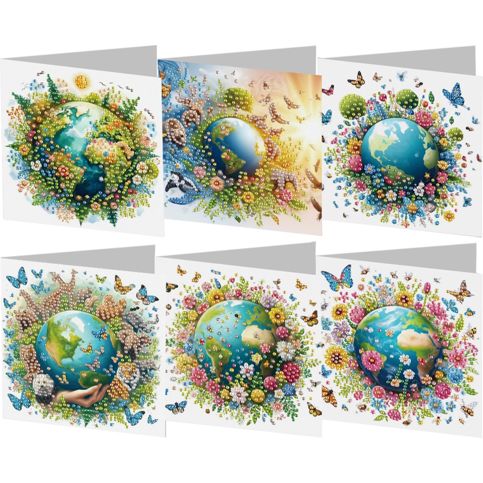AMZGSHOP 6pcs Greeting Card Set, DIY Diamond Art Painting Cards, Folding Greeting Card Crafts, 5D Rhinestone Embroidery Arts Cards Kits, Mosaic Handmade Creative Postcards