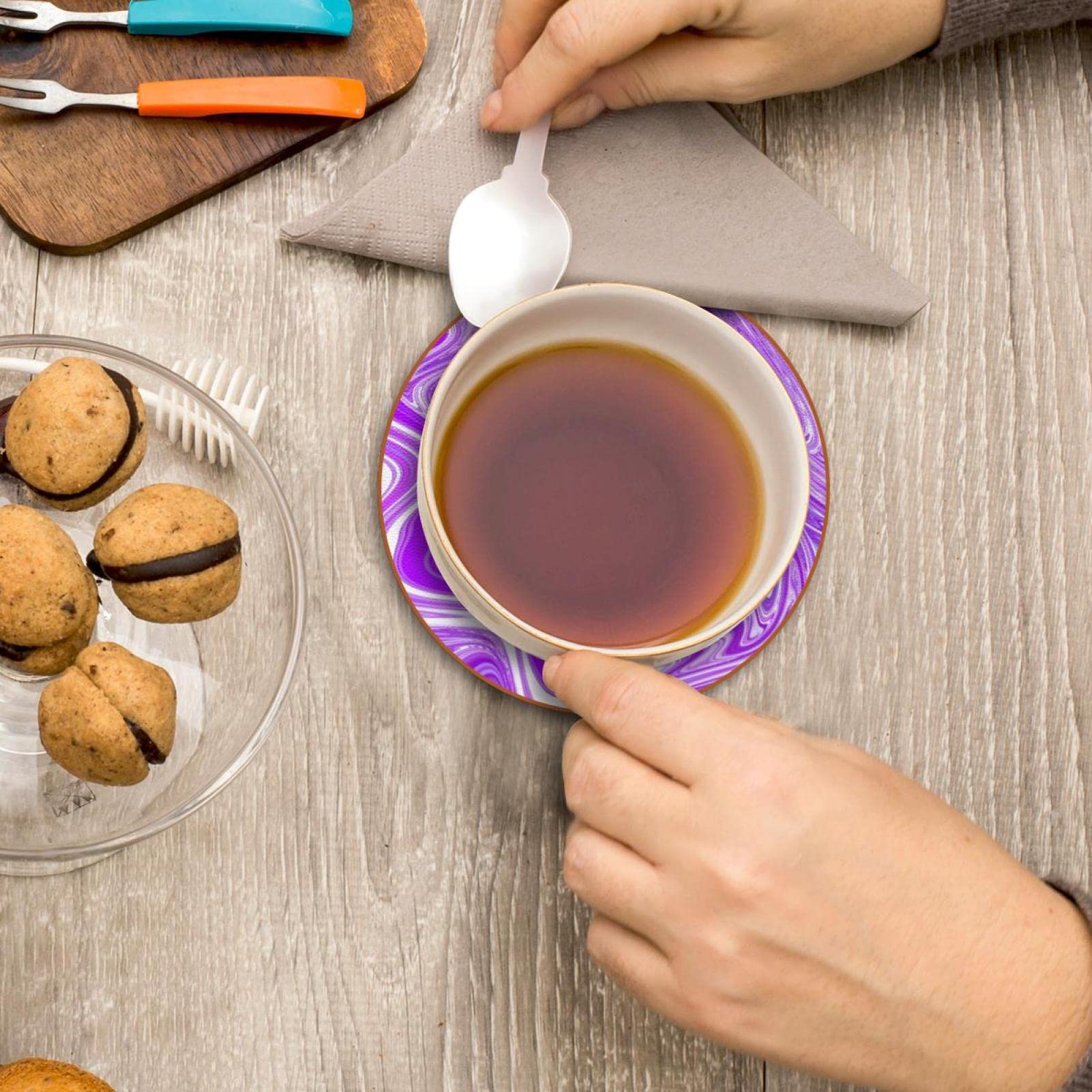 Lot de 6 sous-verres violets pour boissons, verres à vin, tasses et tasses, réutilisables au bureau, cuisine, bar, 10,9 cm