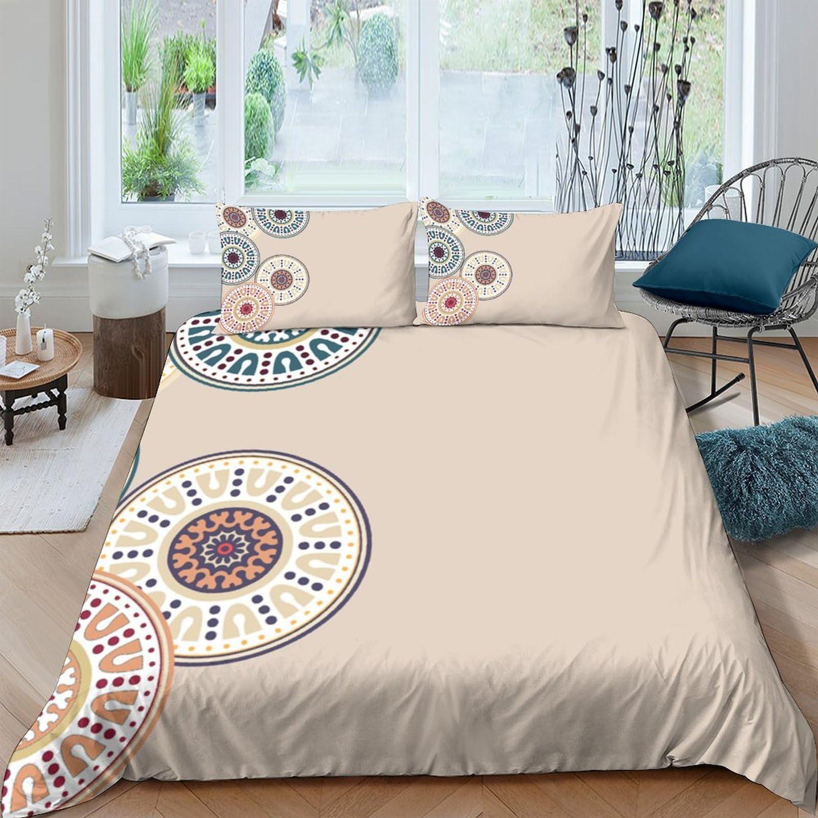 Ctjqhvkz Style-3 3D Printed Mandala Boho Fitted Sheet Microfiber Soft Beige Circular Pattern Mattress Cover For Bedroom Guestroom Decor Single（135X200cm）