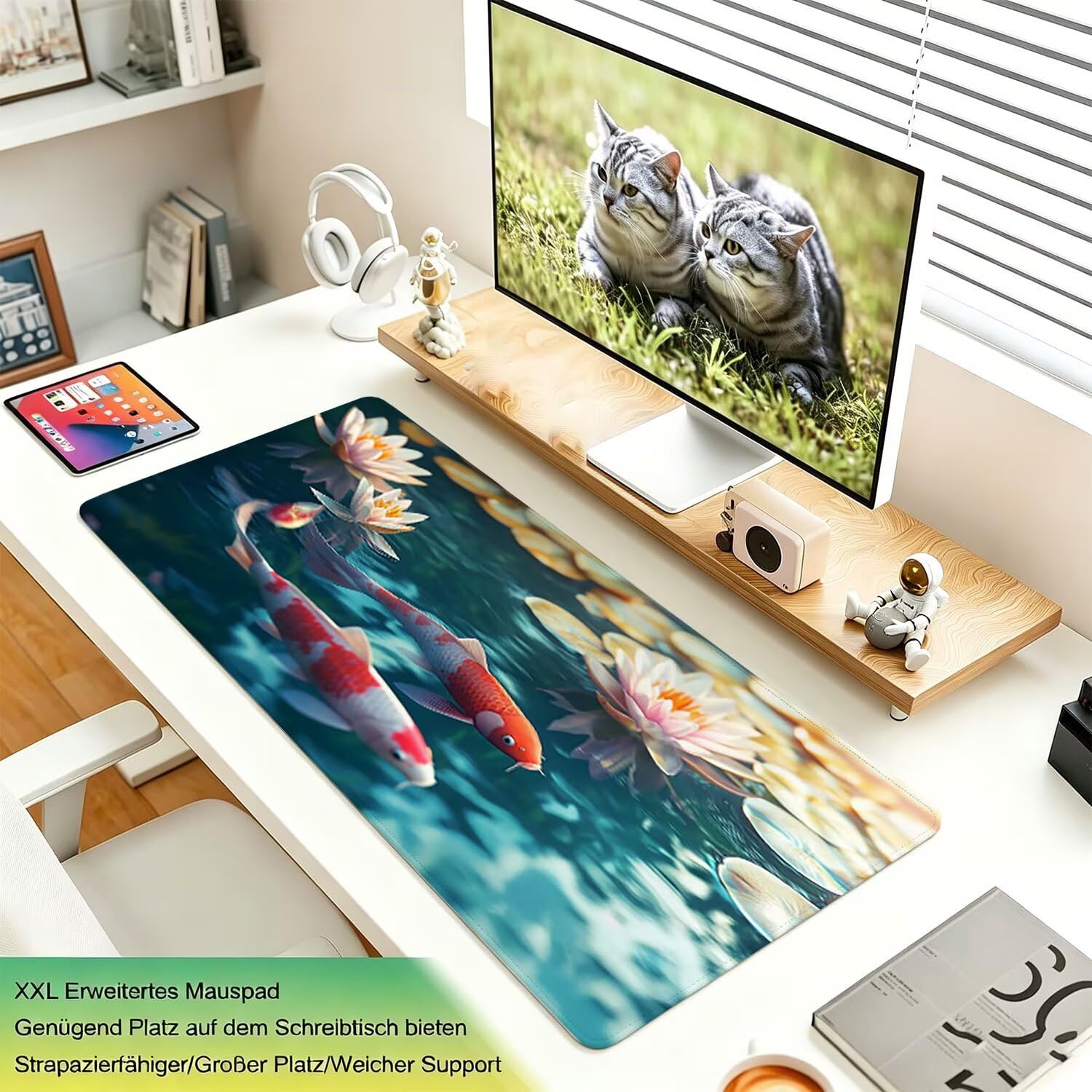 Tappetino Mouse Gaming XXL, Grande Mousepad 1200x600x4mm loto Koi 0x0-205 | Tappetino Scrivania con Base in Gomma Antiscivolo Bordi Cuciti per Computer, PC, Migliora la Precisione e la Velocità